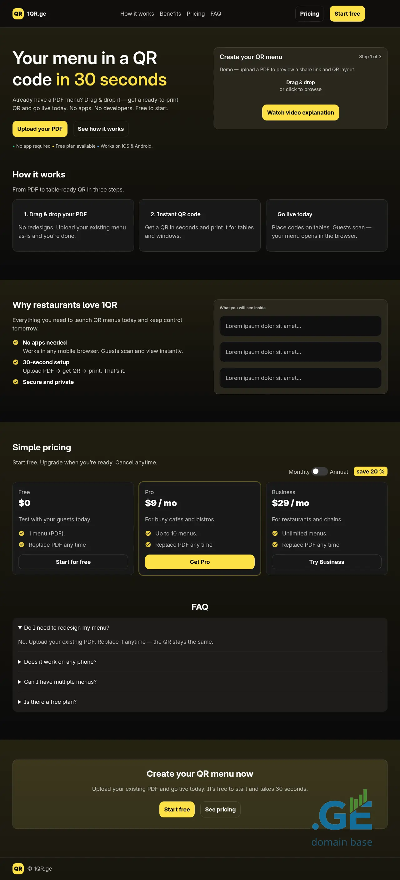 Screenshot of the site 1qr.ge