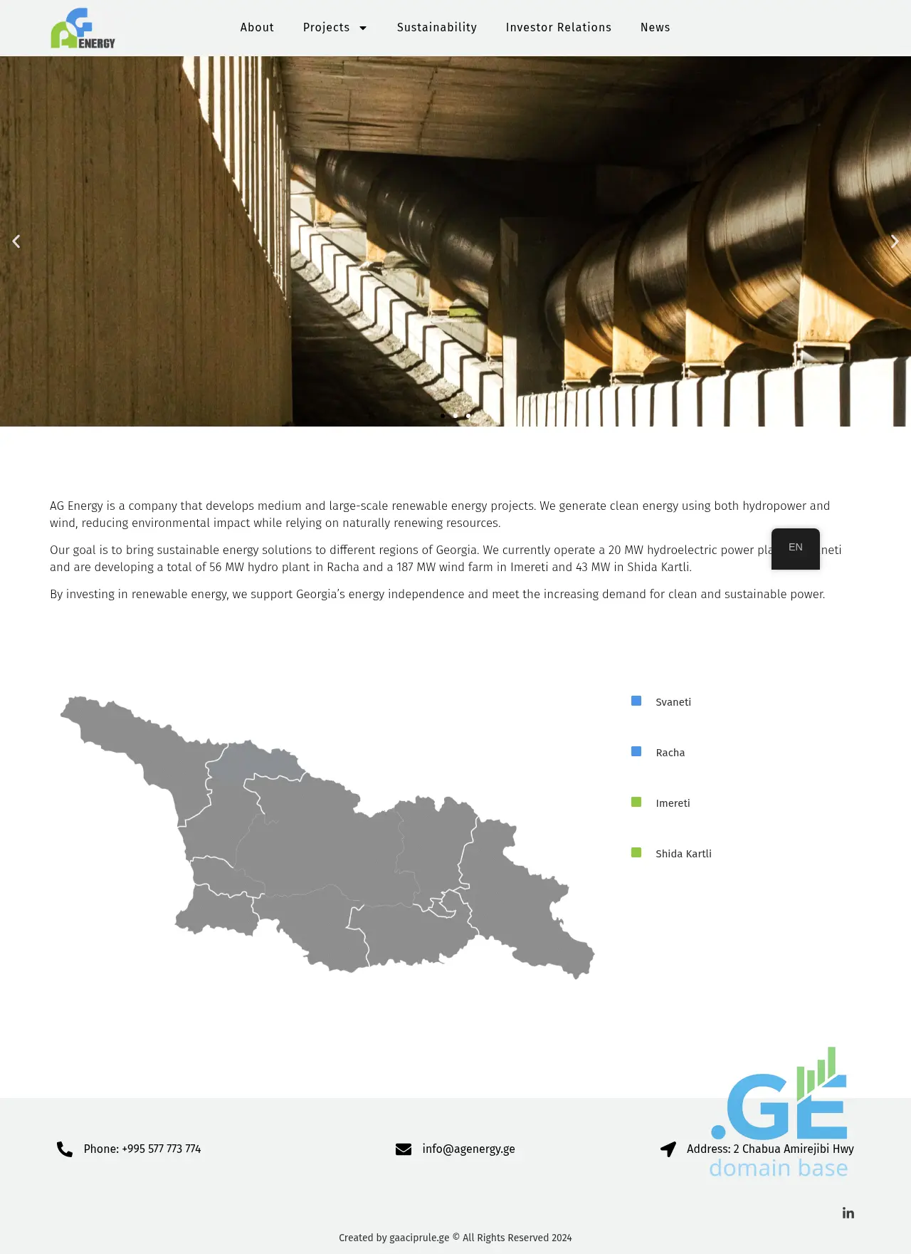 Screenshot of the site agenergy.ge