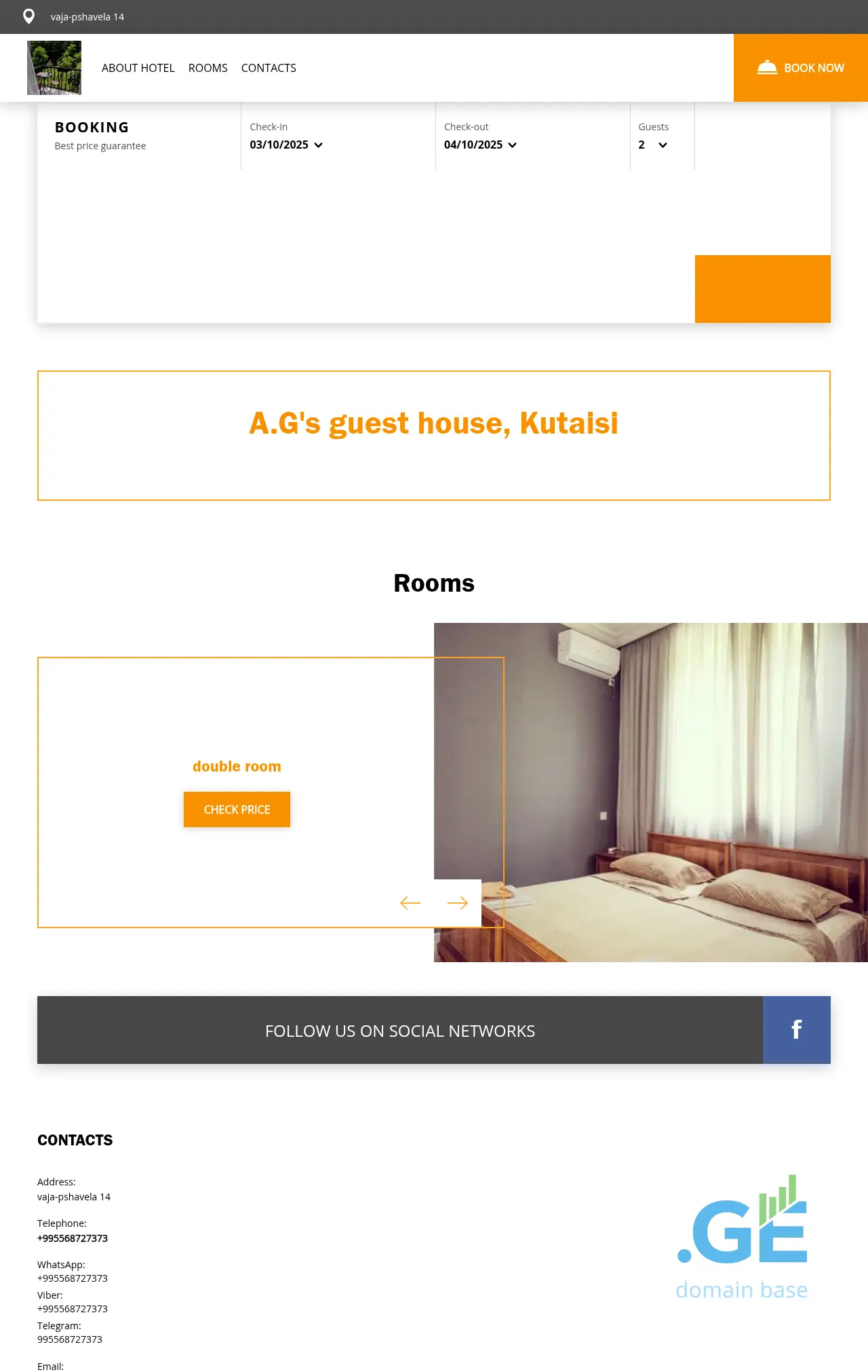 Screenshot of the site agsguesthouse.ge