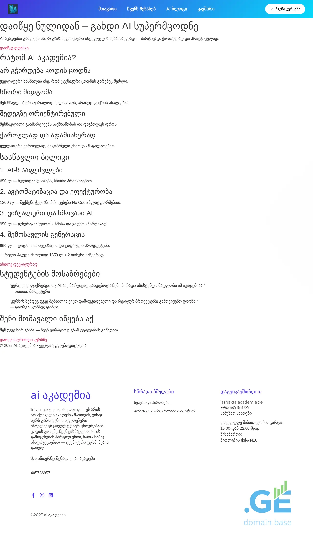 Screenshot of the site aiacademia.ge