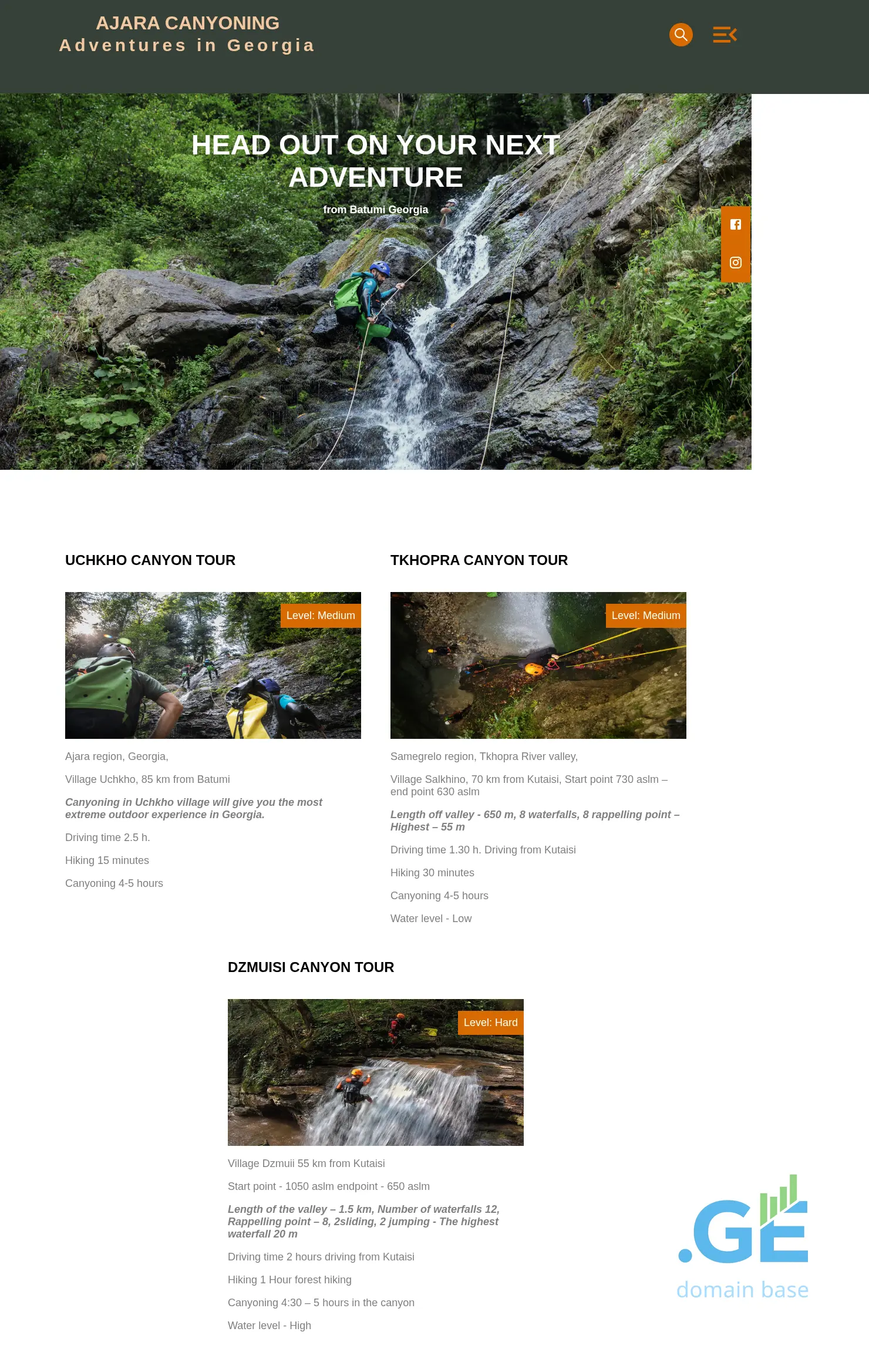 Screenshot of the site ajaracanyoning.ge