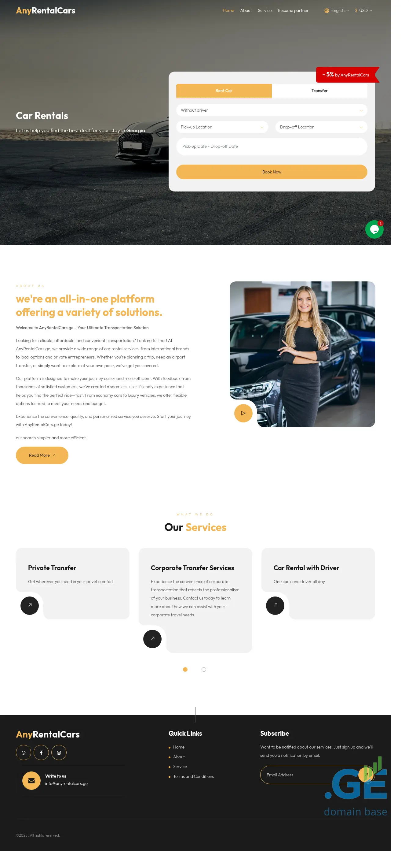 Screenshot of the site anyrentalcars.ge