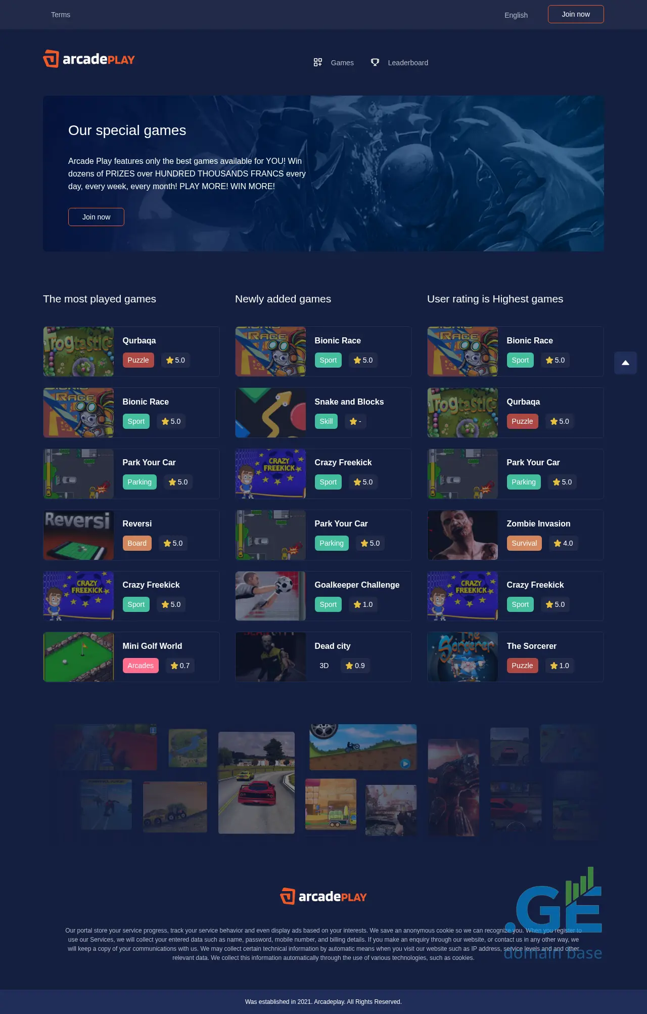 Screenshot of the site arcplay.ge