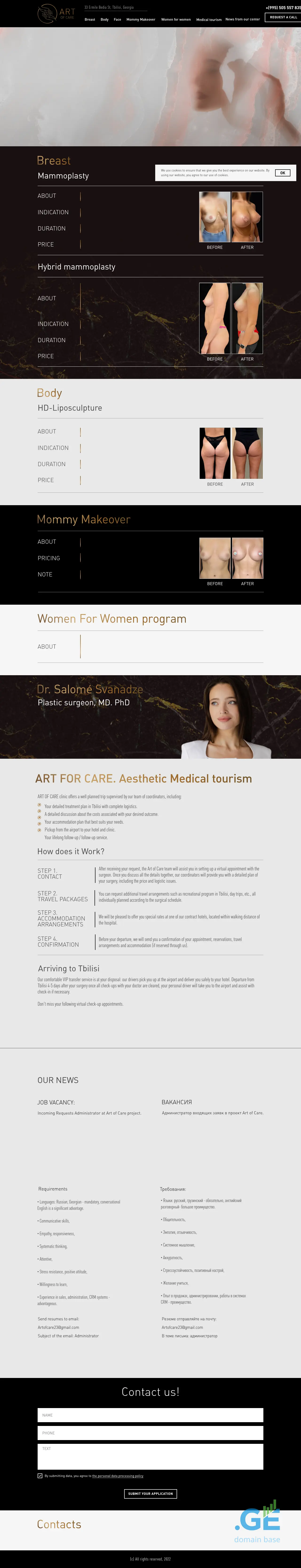 Screenshot of the site artofcare.ge