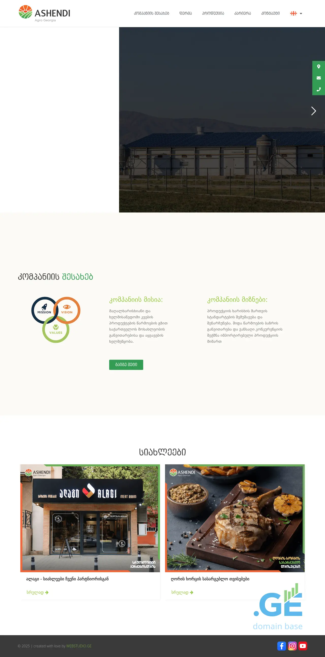 Screenshot of the site ashendiagro.ge