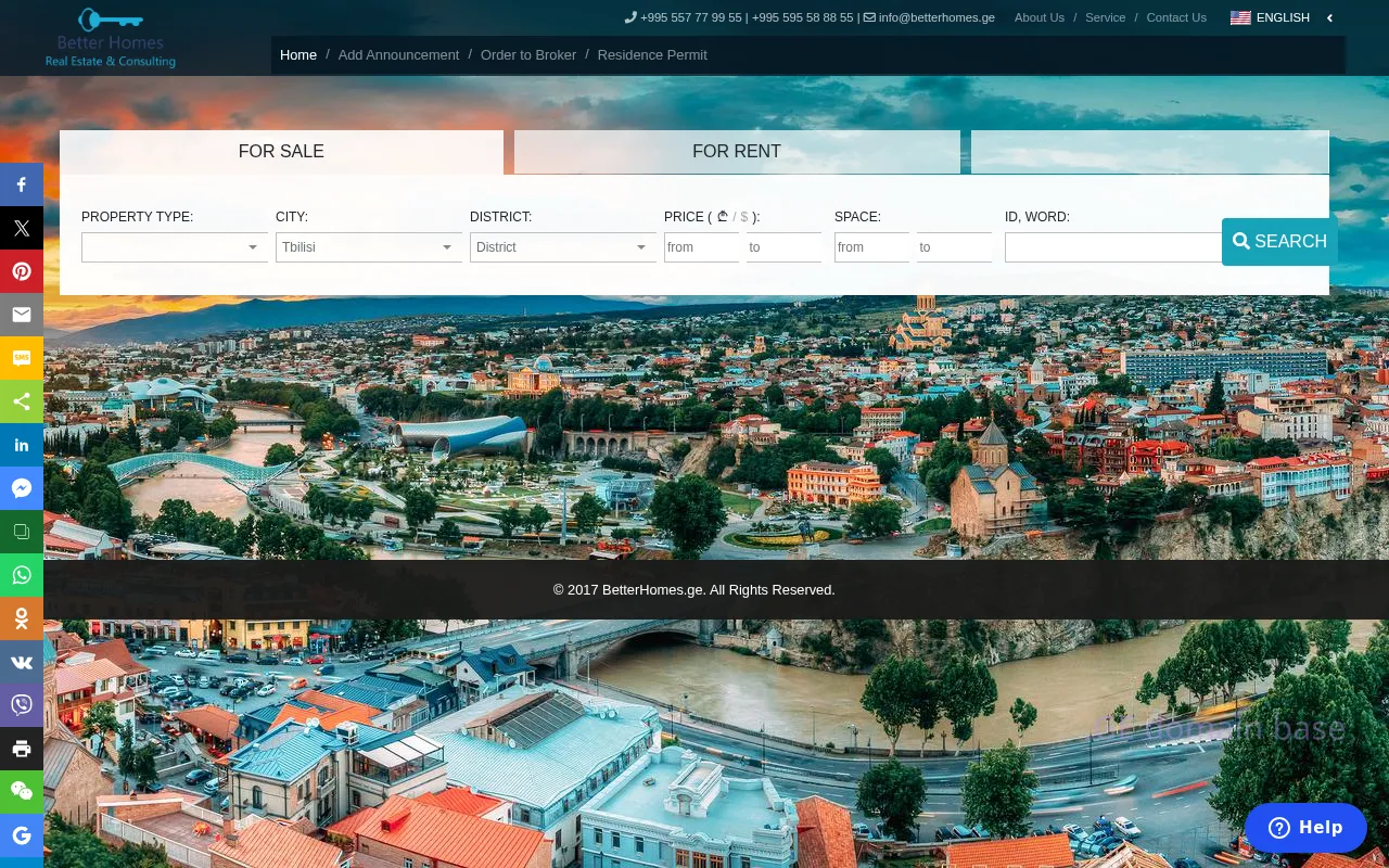 Screenshot of the site betterhomes.ge