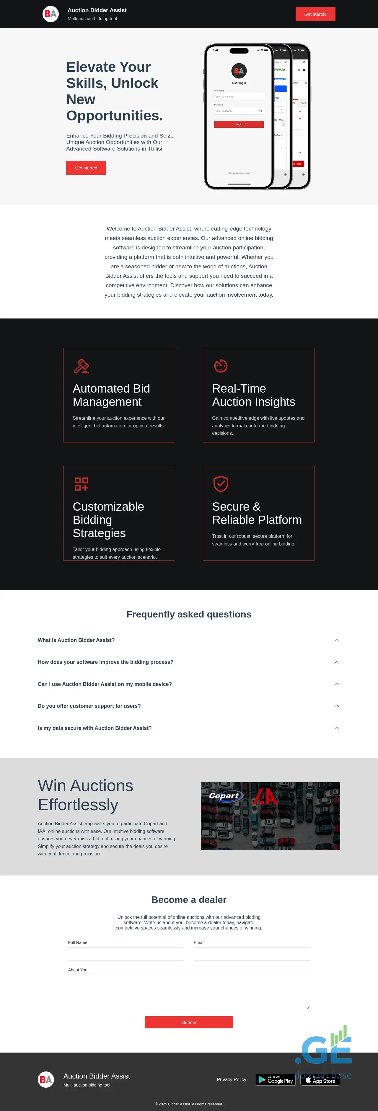 Screenshot of the site bidderassist.ge