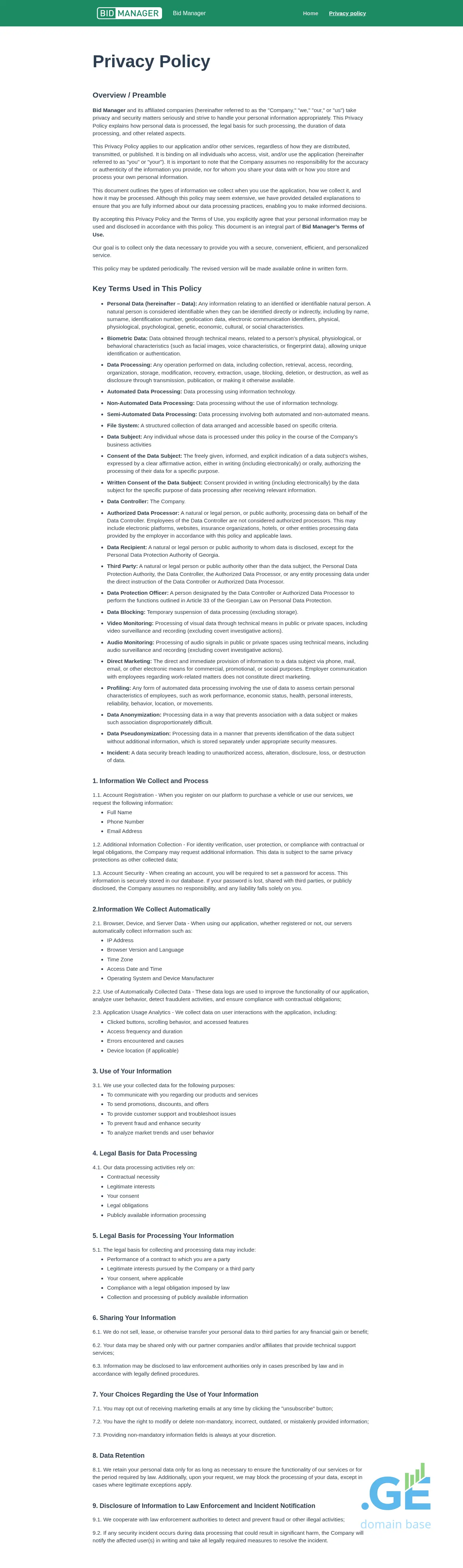 Screenshot of the site bidmanager.ge