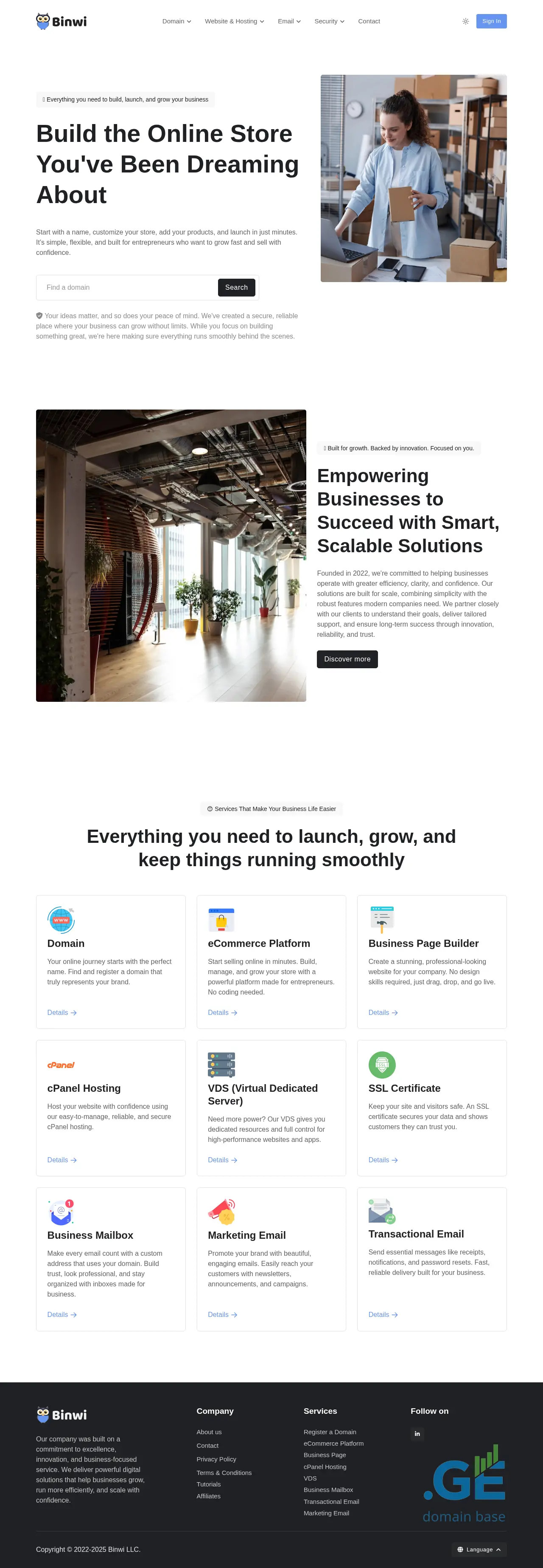 Screenshot of the site binwi.com