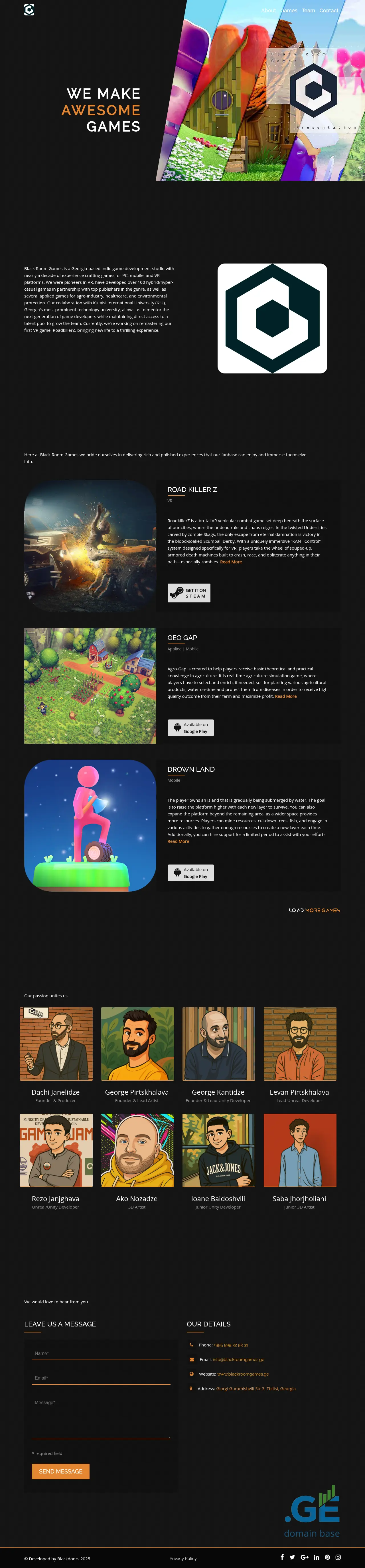 Screenshot of the site blackroomgames.ge