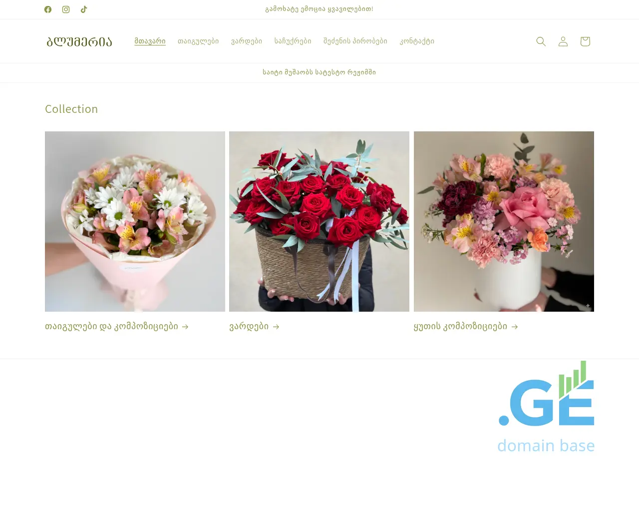 Screenshot of the site bloomeria.ge