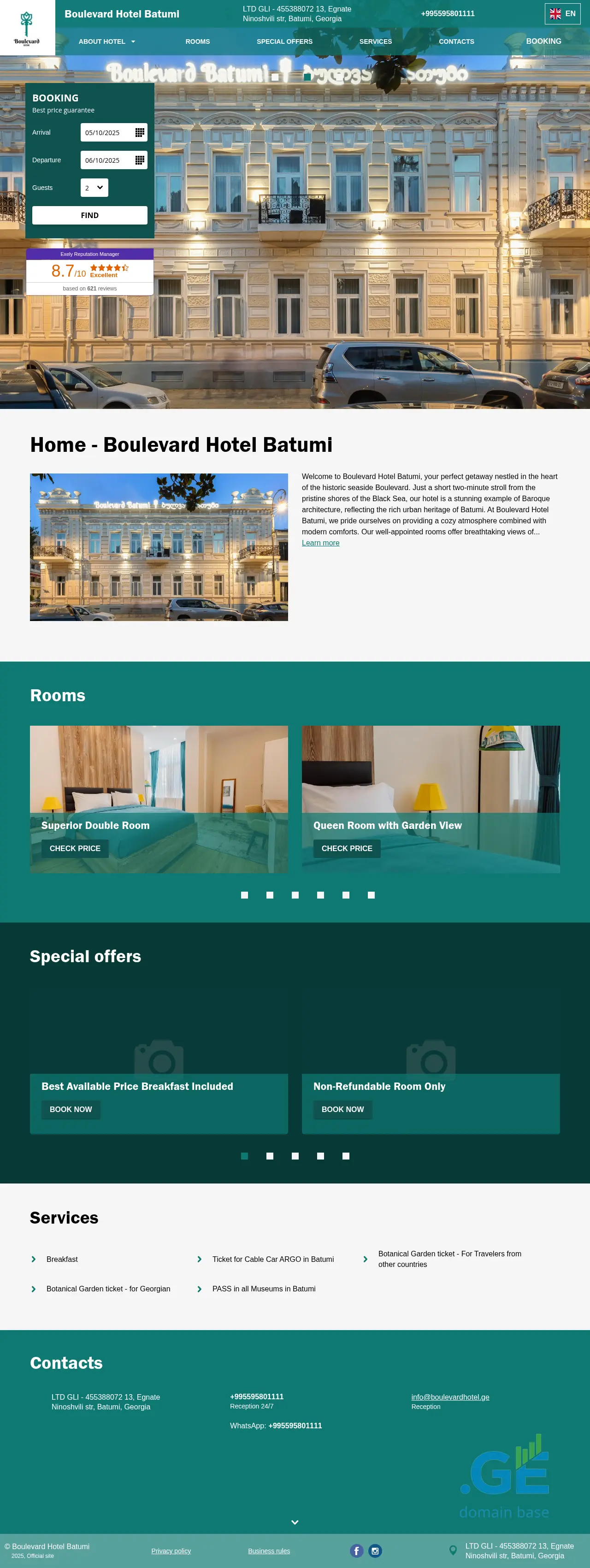 Screenshot of the site boulevardhotelbatumi.ge