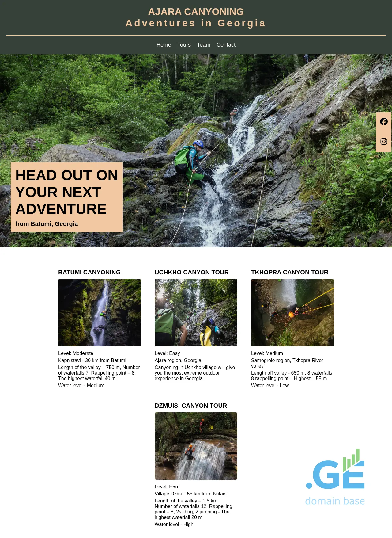 Screenshot of the site canyoning.ge