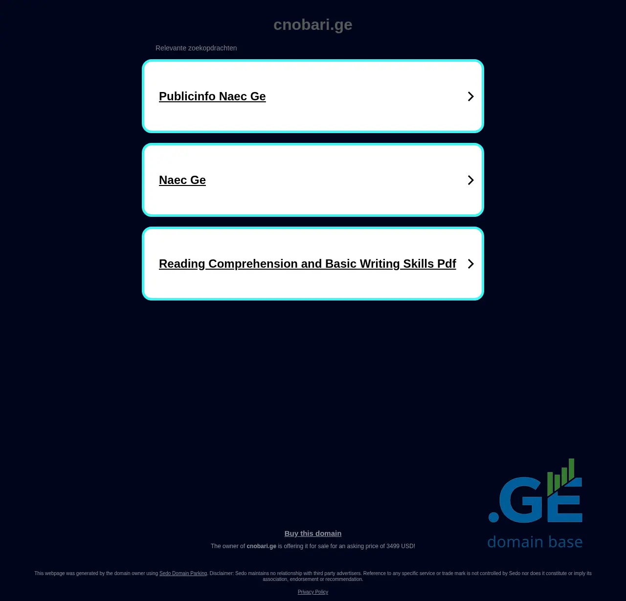 Screenshot of the site cnobari.ge
