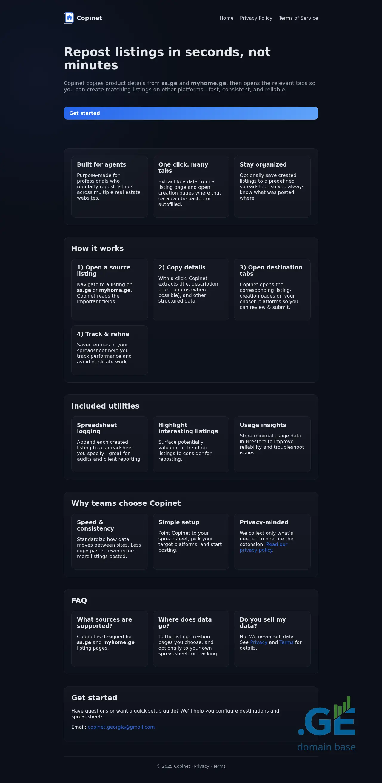 Screenshot of the site copinet.ge