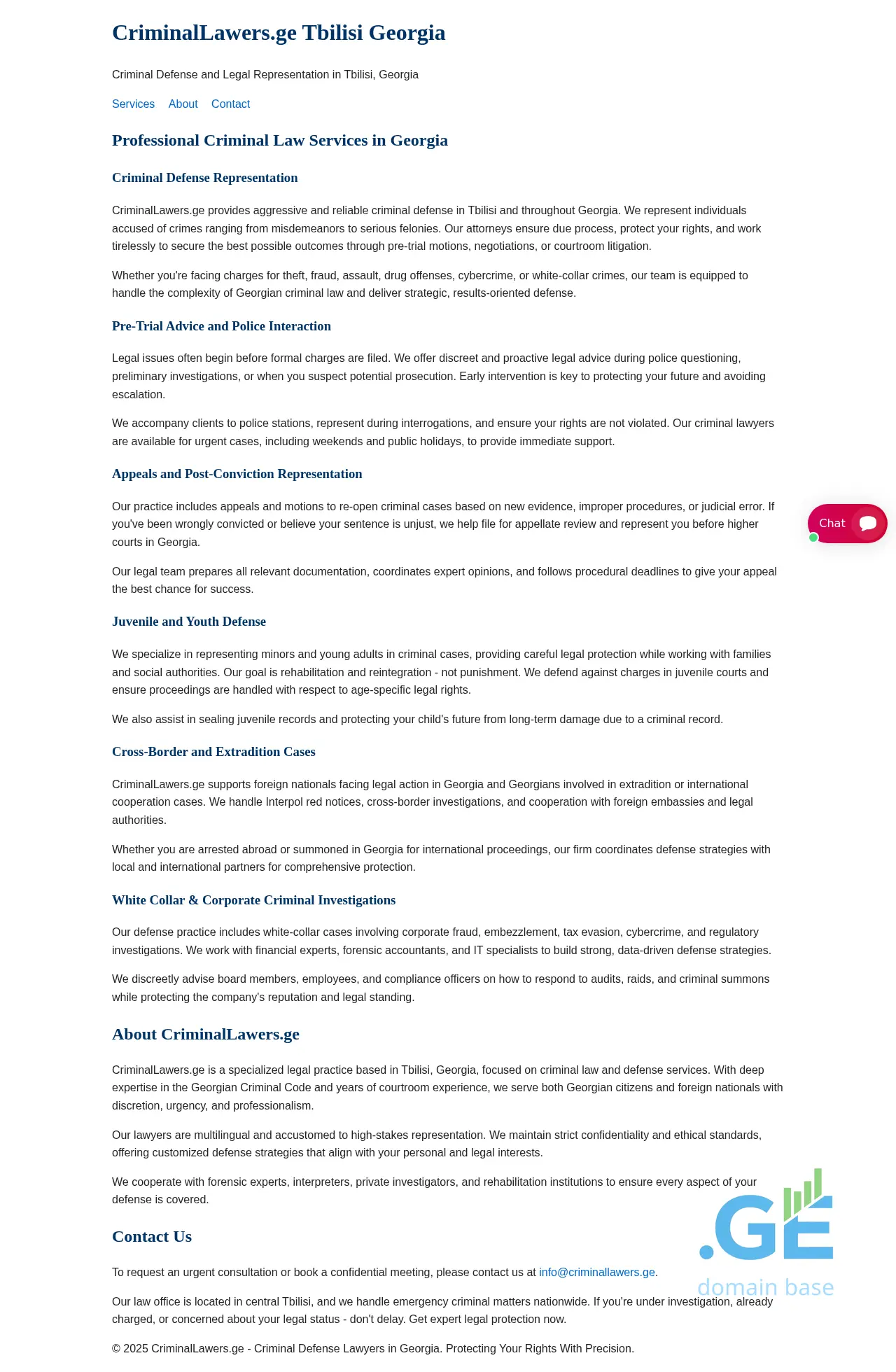Screenshot of the site criminallawyers.ge