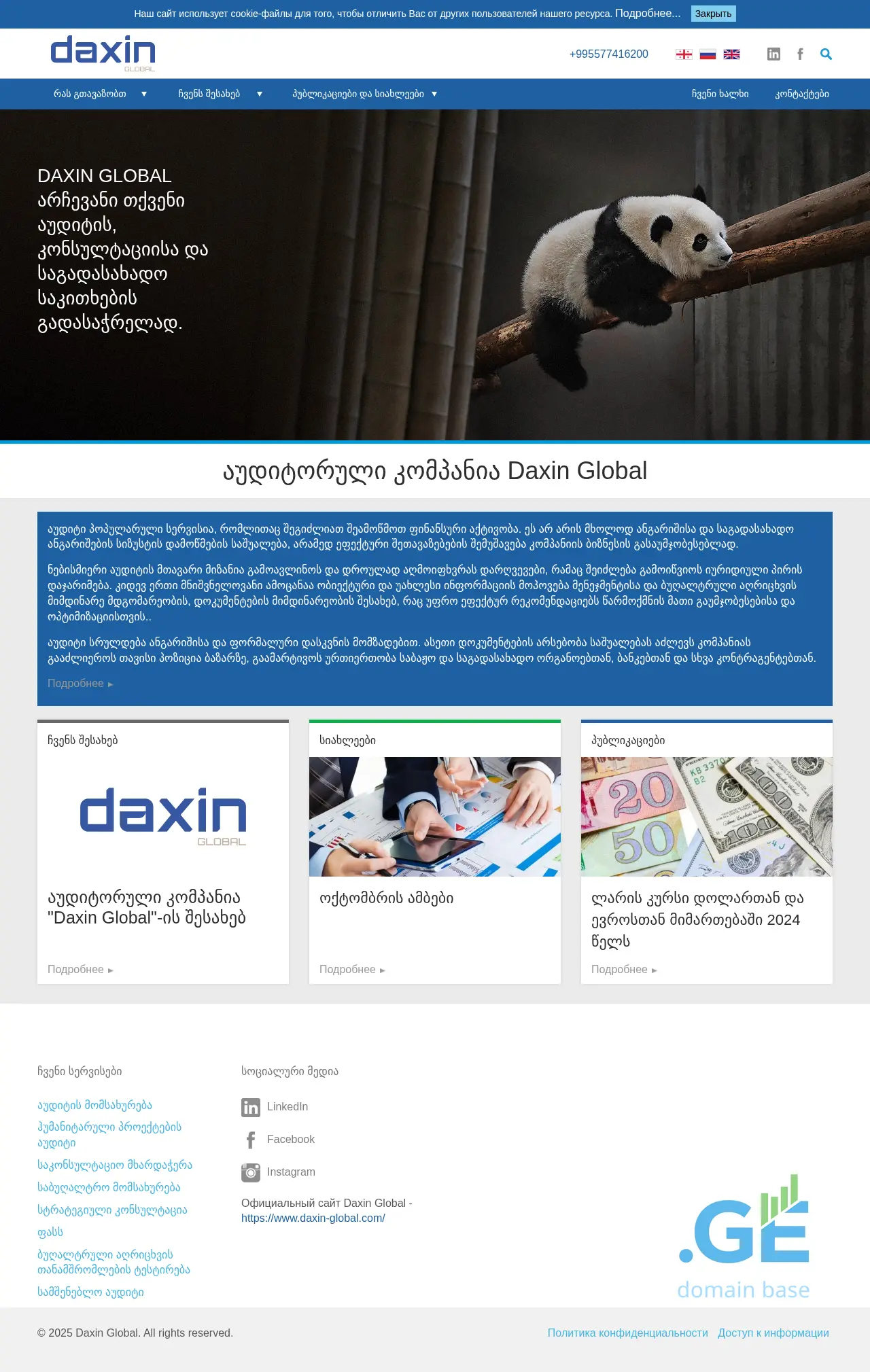 Screenshot of the site daxin.ge