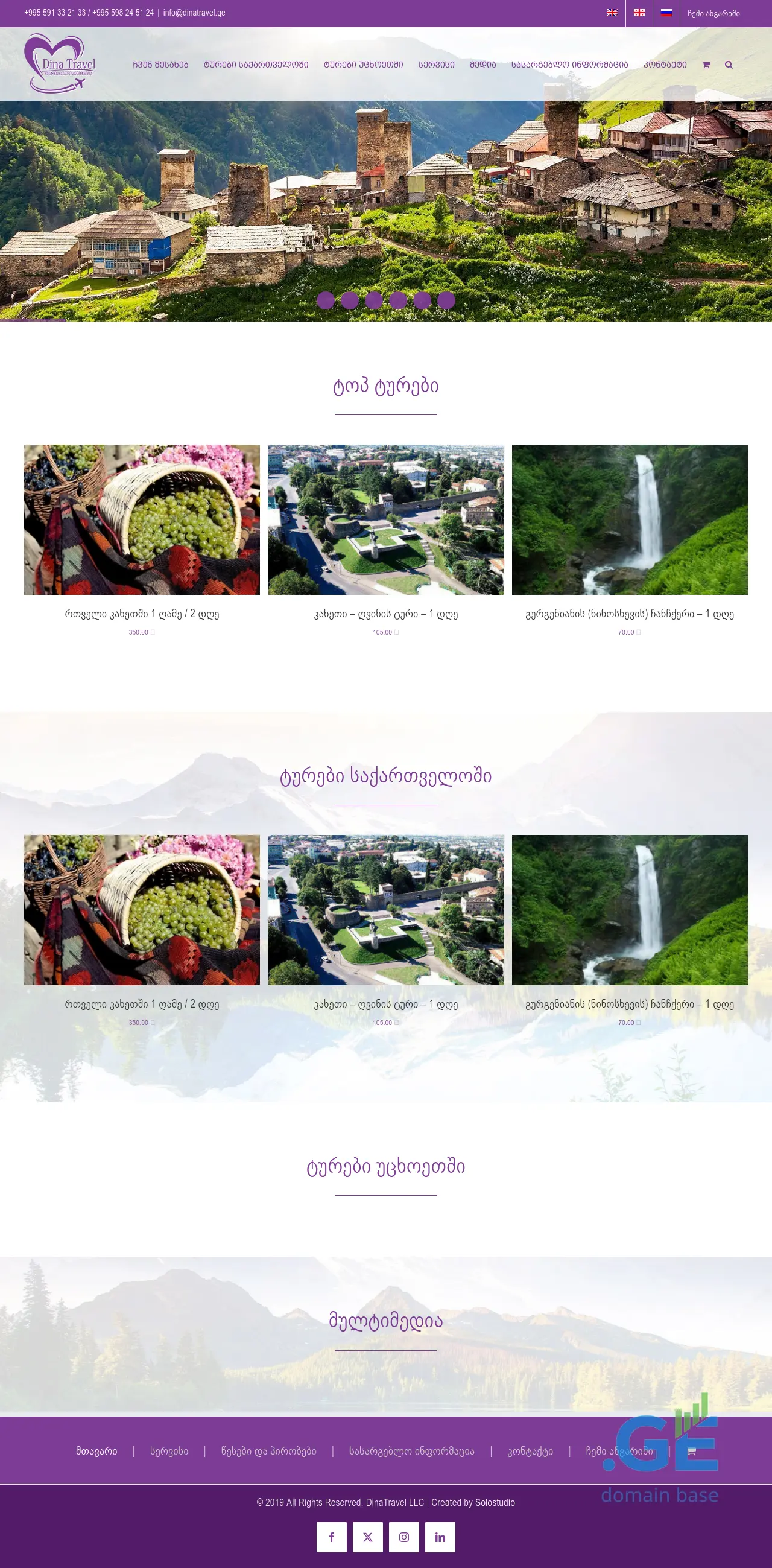 Screenshot of the site dinatravel.ge
