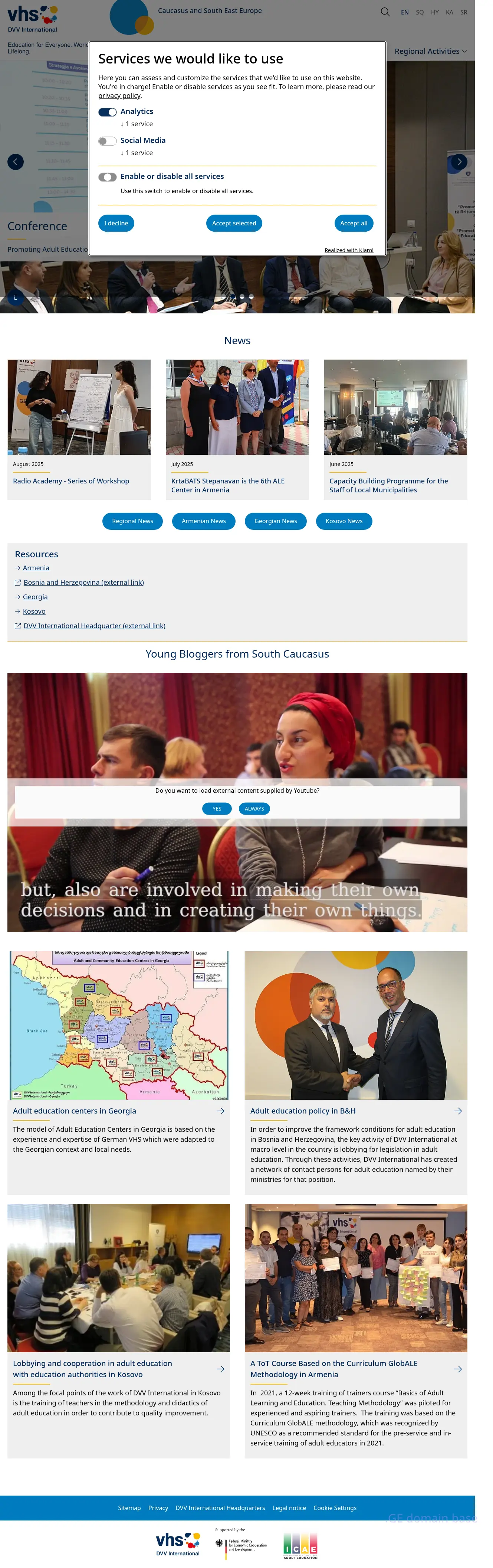 Screenshot of the site dvv-international.ge