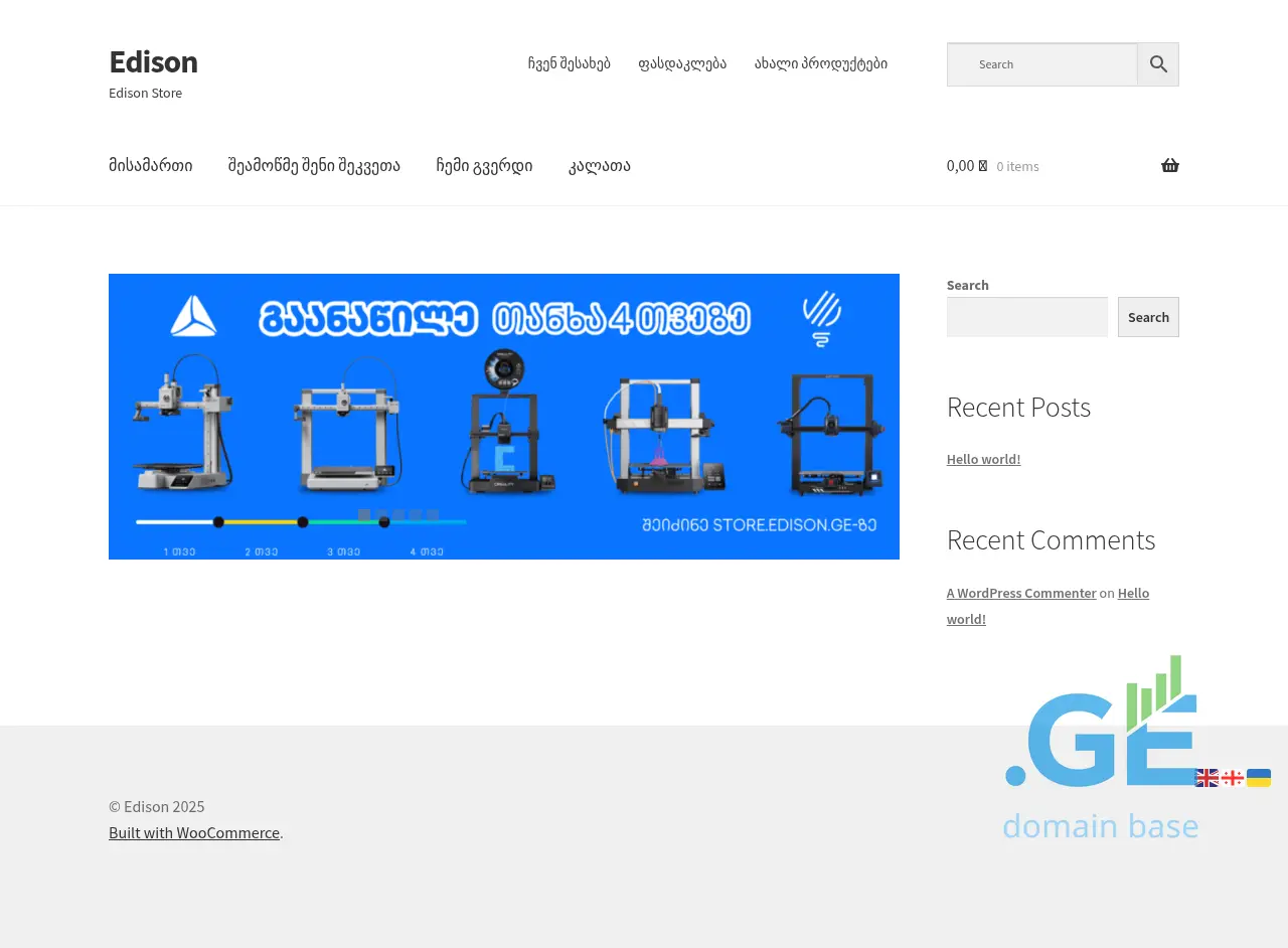 Screenshot of the site edisonstore.ge