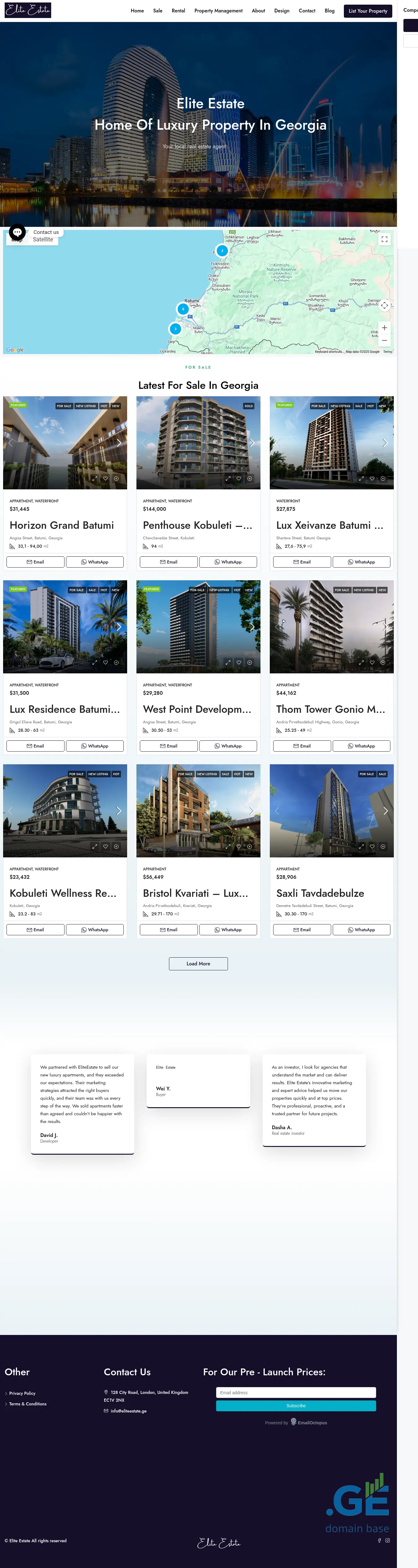 Screenshot of the site eliteestate.ge