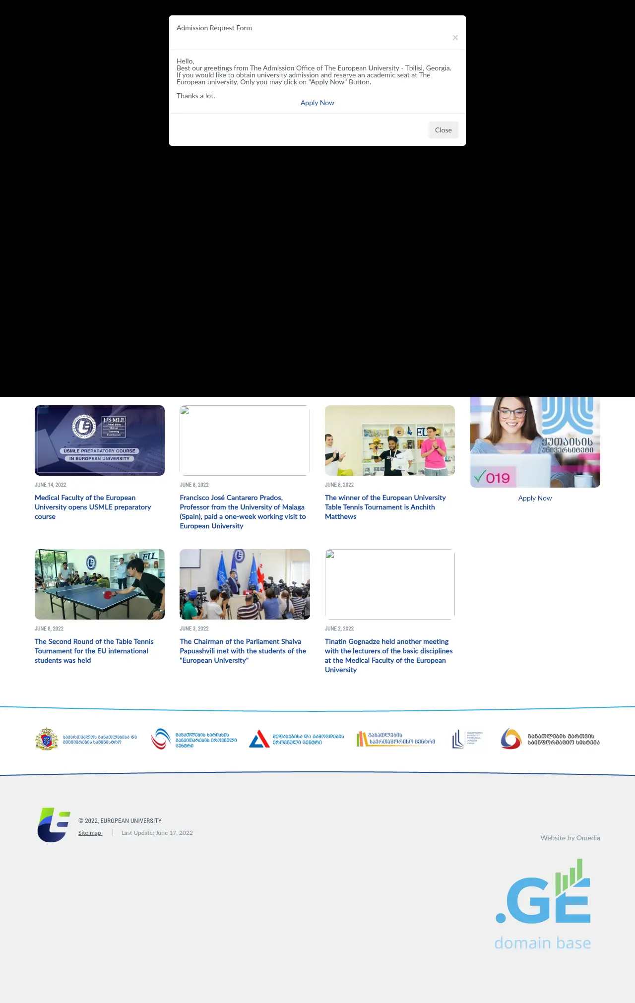 Screenshot of the site europeanuniversity.ge