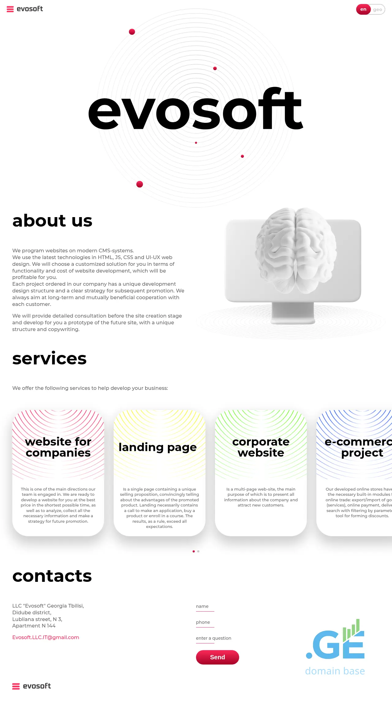 Screenshot of the site evo-soft.ge
