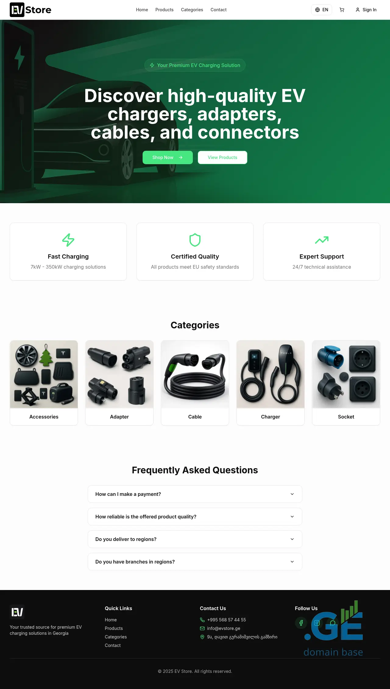 Screenshot of the site evstore.ge
