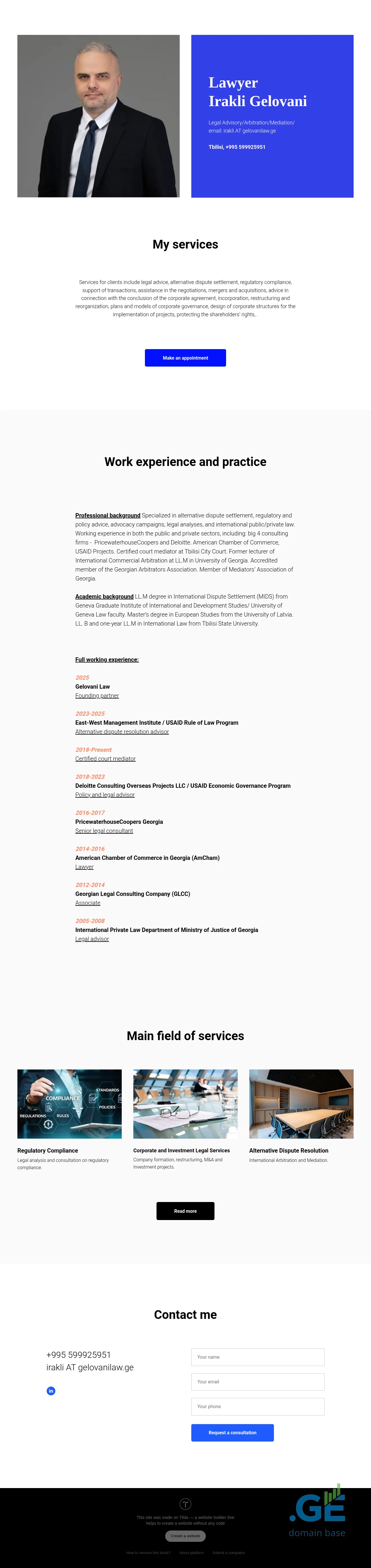 Screenshot of the site gelovanilaw.ge