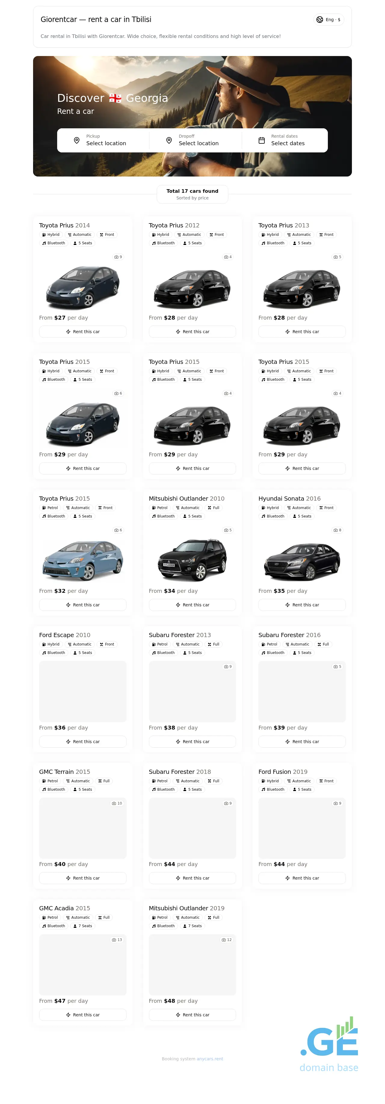 Screenshot of the site giorentcar.ge