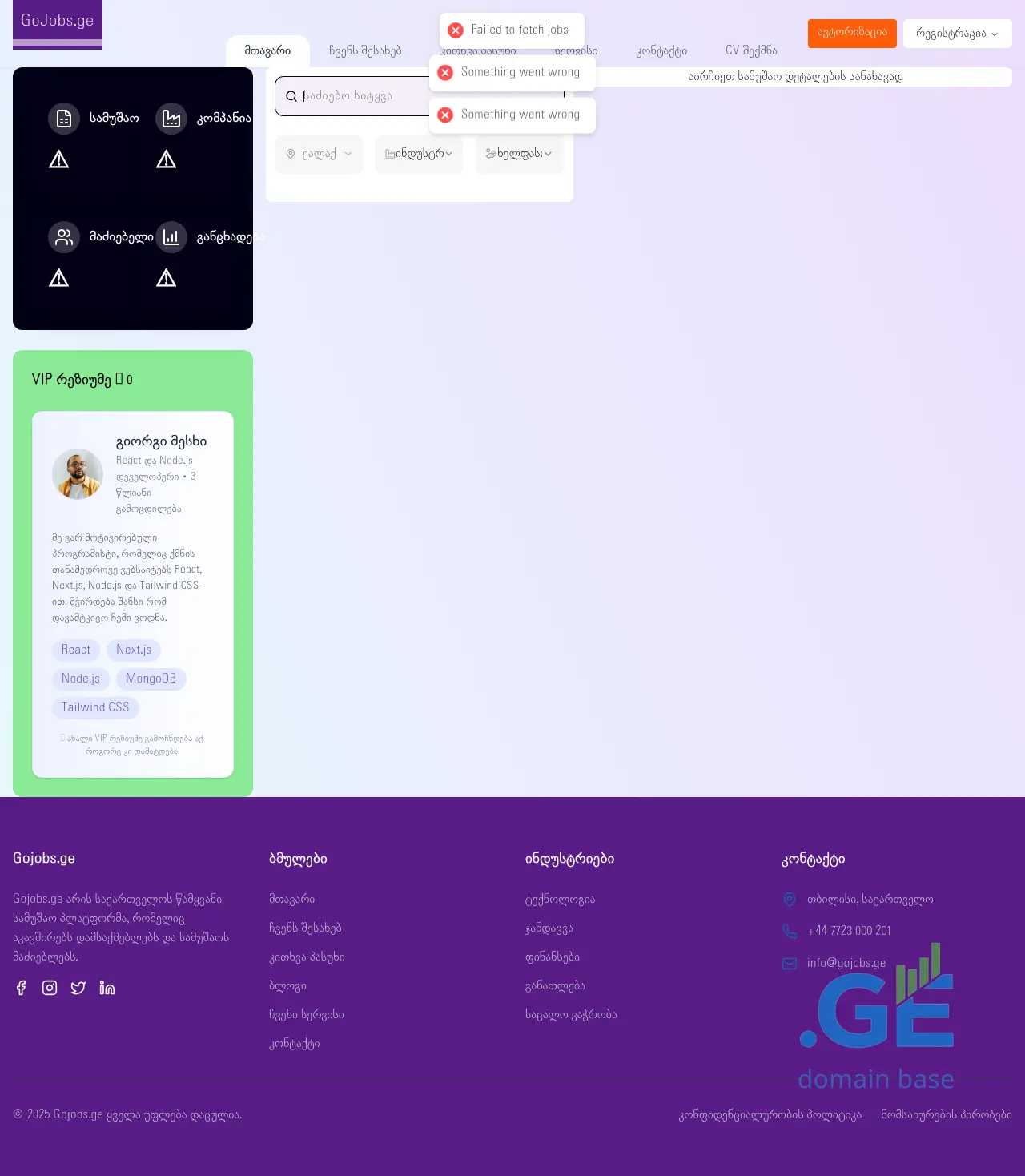 Screenshot of the site gojobs.ge