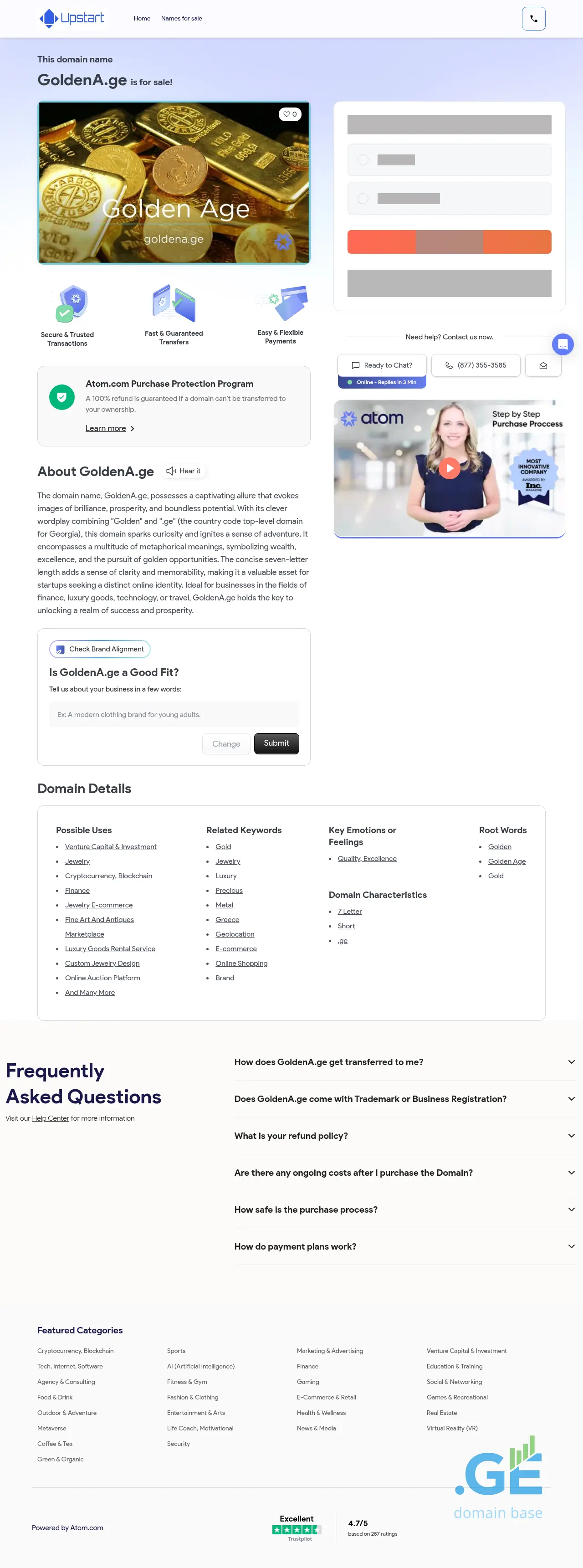 Screenshot of the site goldena.ge