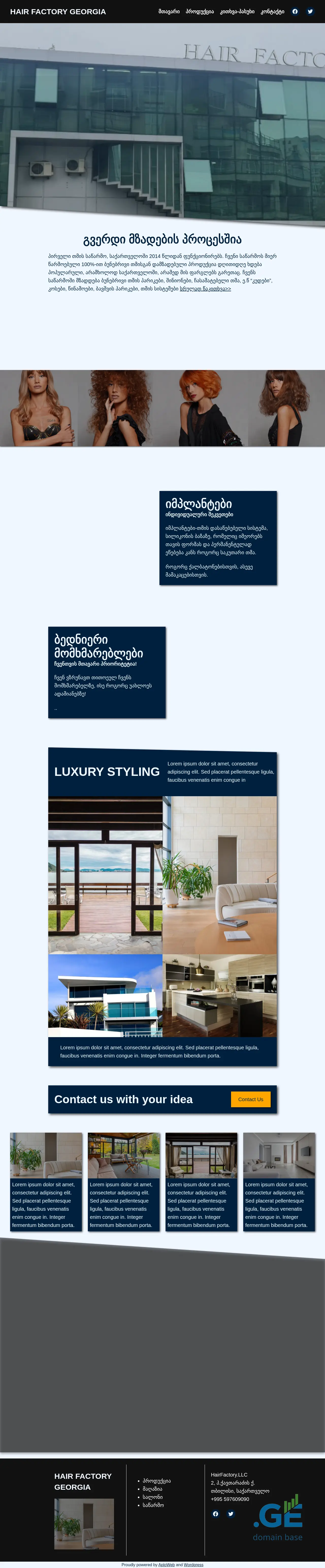 Screenshot of the site hairfactory.ge