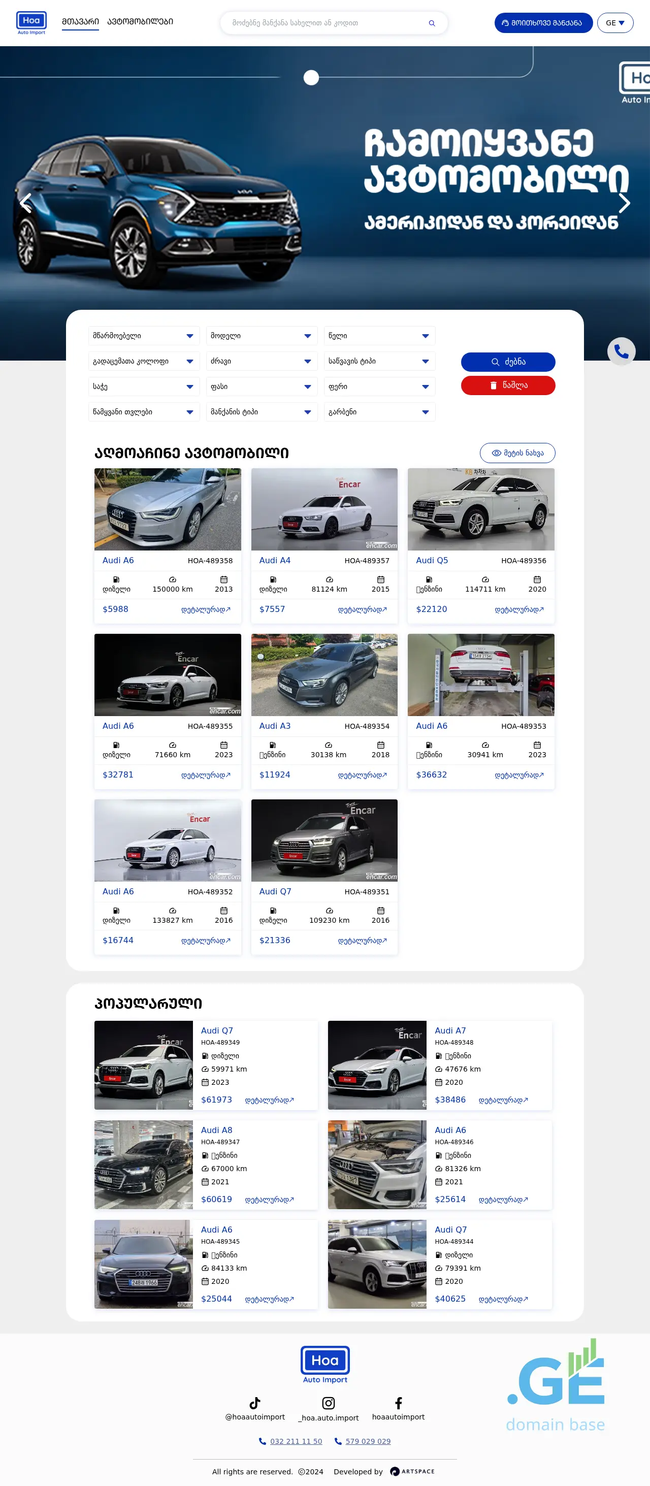 Screenshot of the site hoaimport.ge