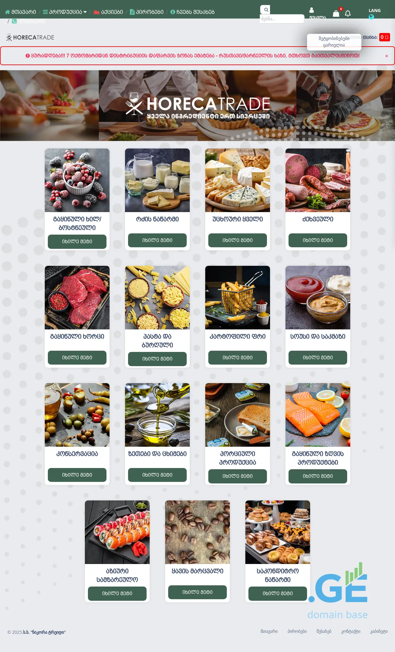 Screenshot of the site horecatrade.ge