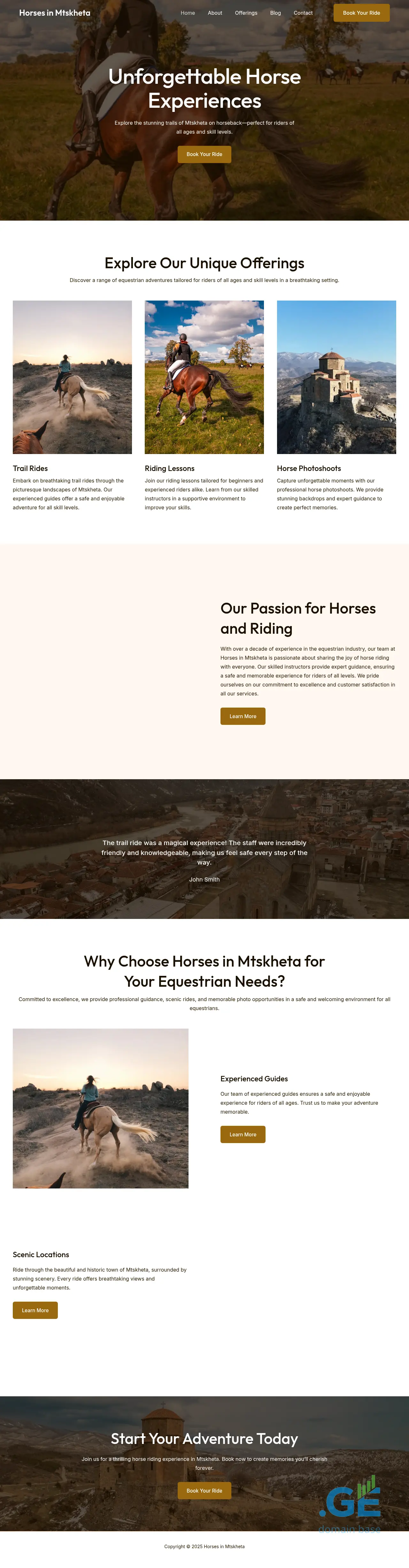 Screenshot of the site horsesinmtskheta.ge