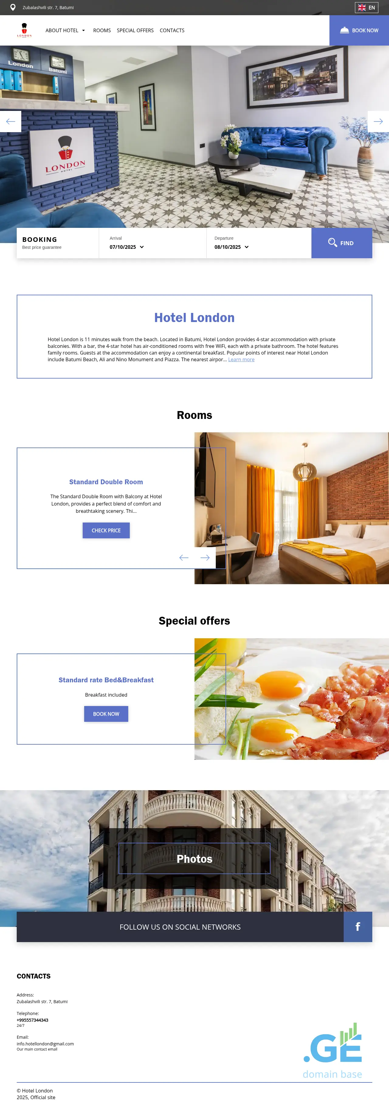 Screenshot of the site hotellondon.ge