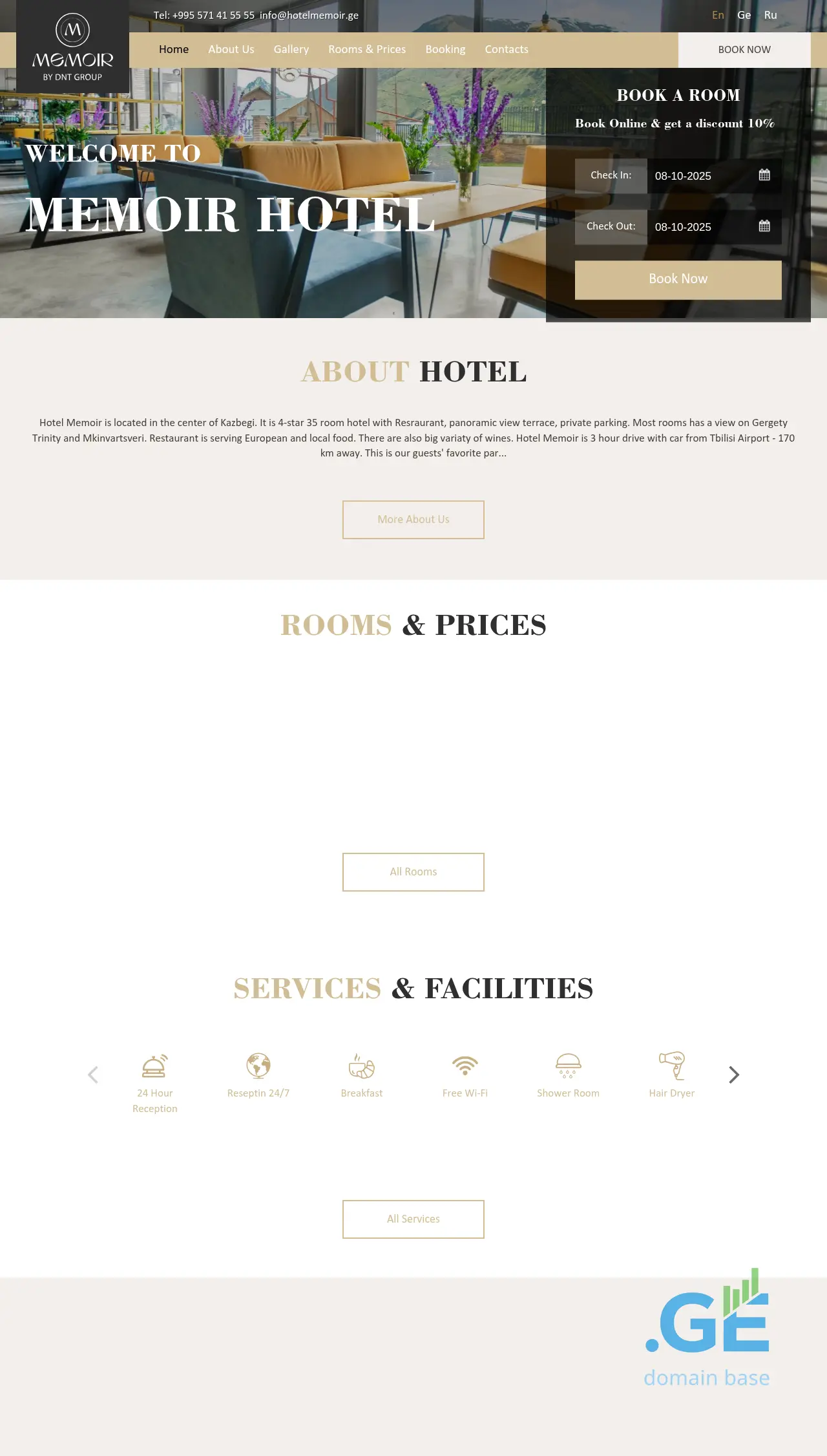 Screenshot of the site hotelmemoir.ge