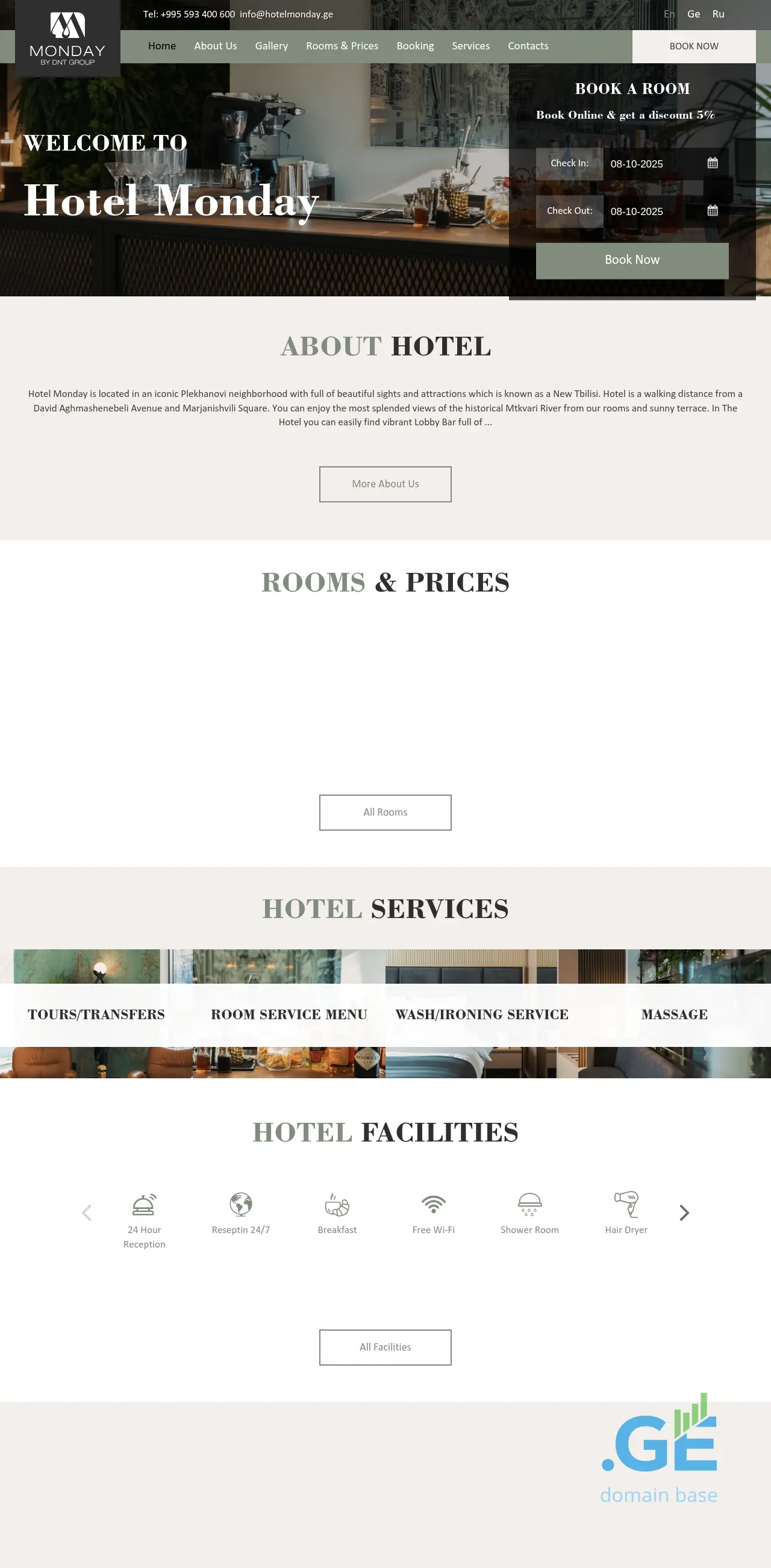 Screenshot of the site hotelmonday.ge