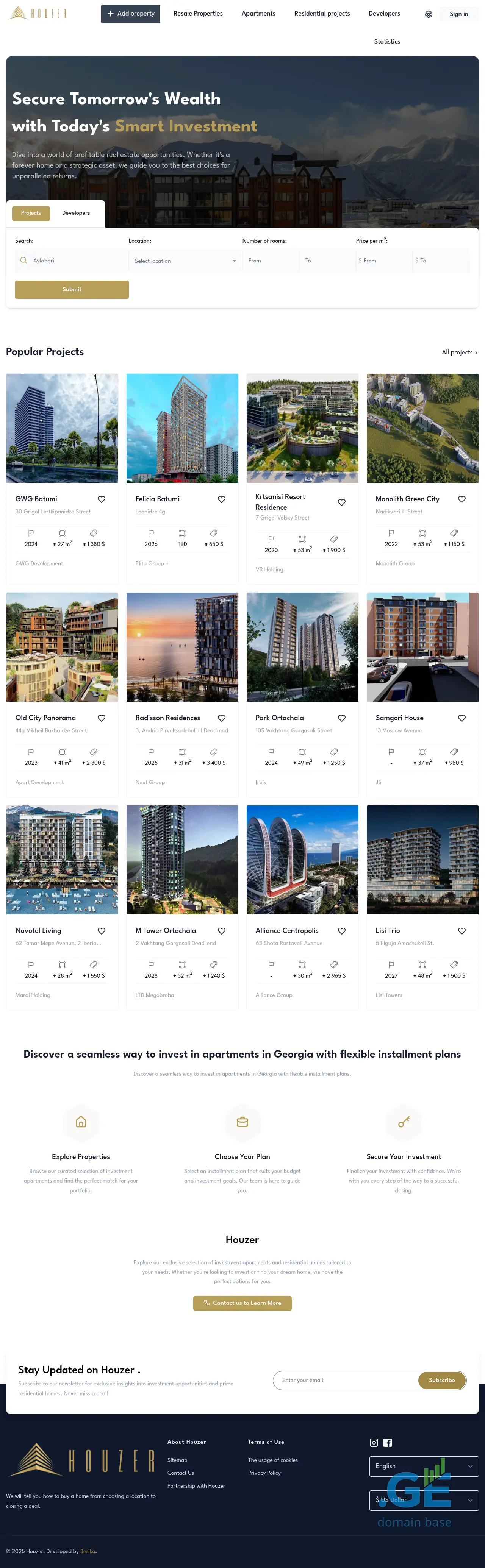 Screenshot of the site houzer.ge