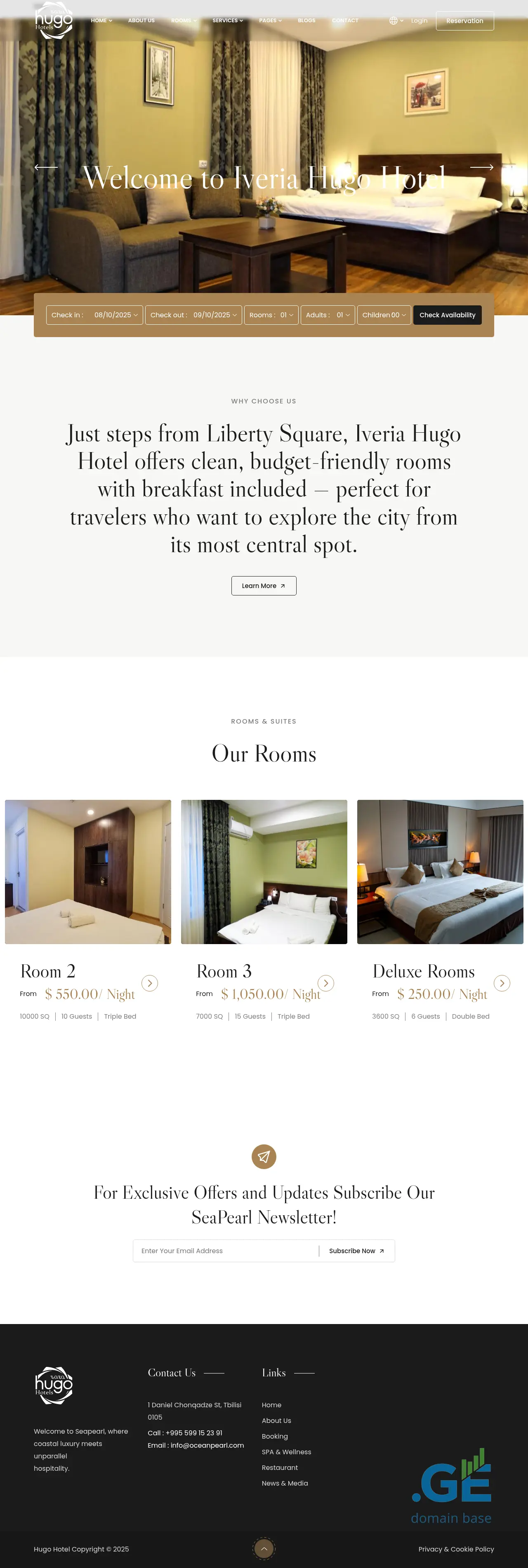Screenshot of the site hugohotels.ge
