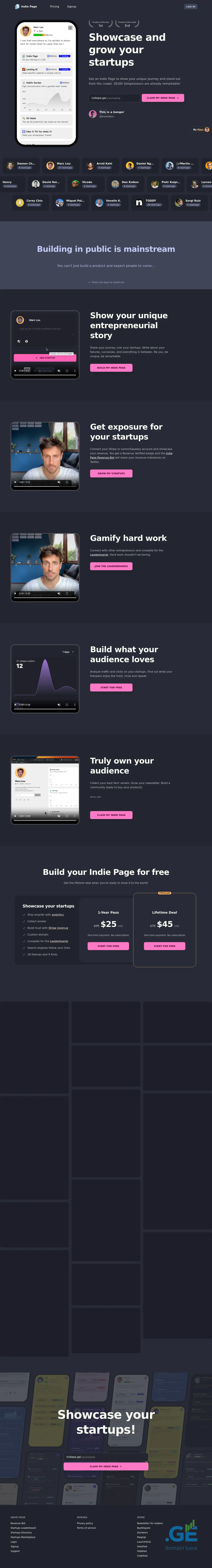 Screenshot of the site indiepa.ge