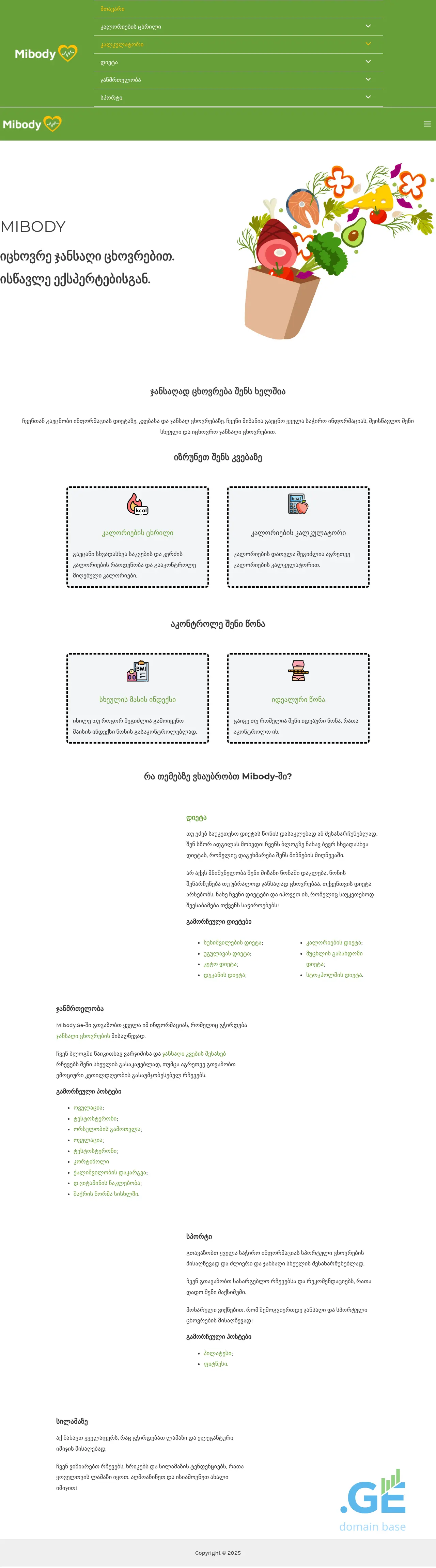 Screenshot of the site mibody.ge