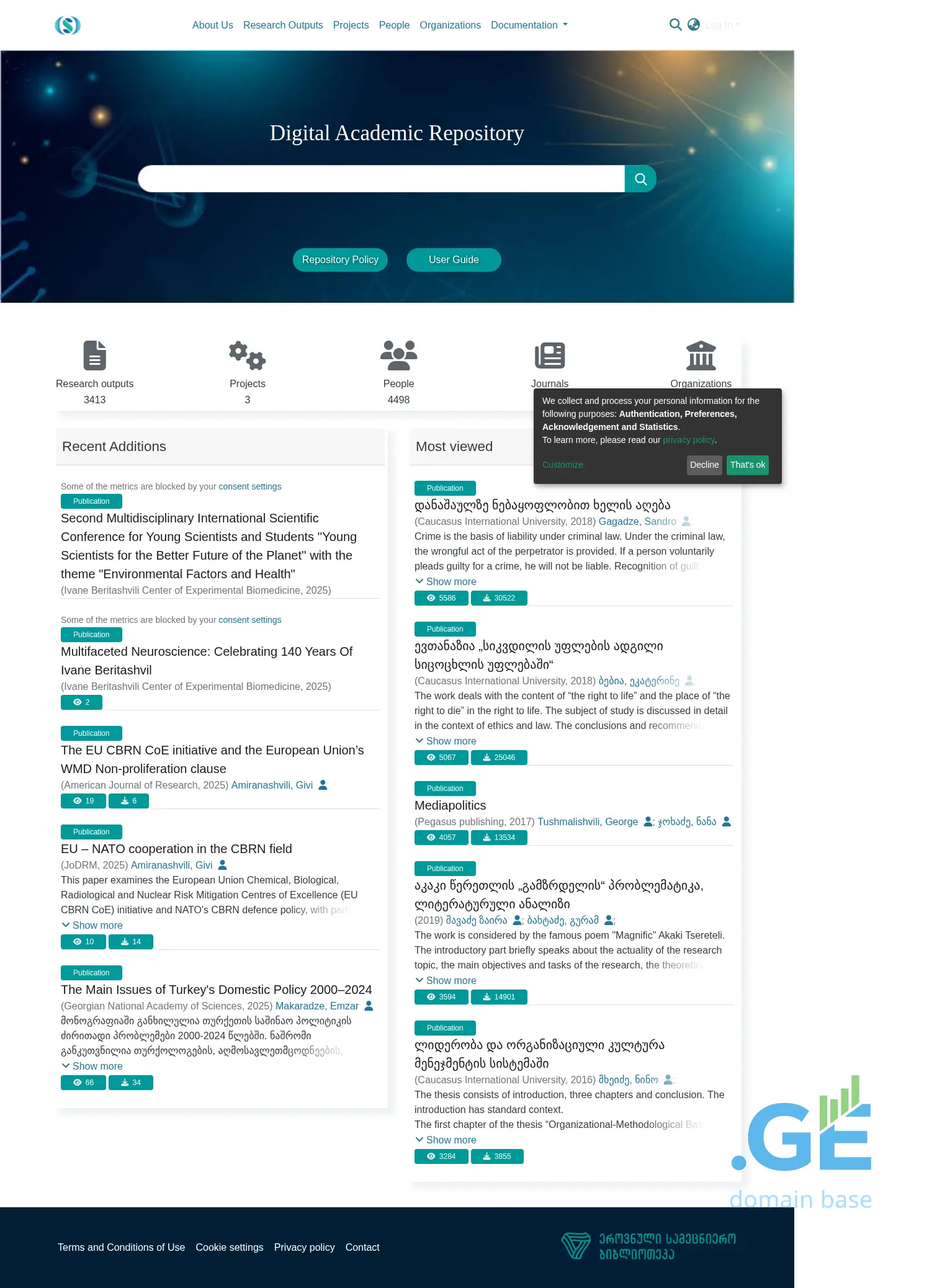 Screenshot of the site openscience.ge