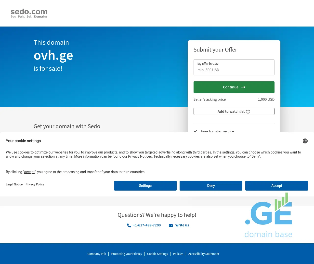 Screenshot of the site ovh.ge