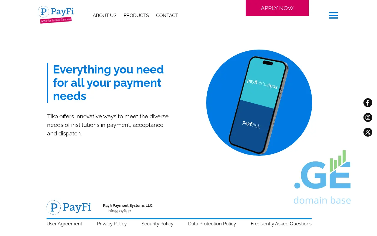 Screenshot of the site payfi.ge