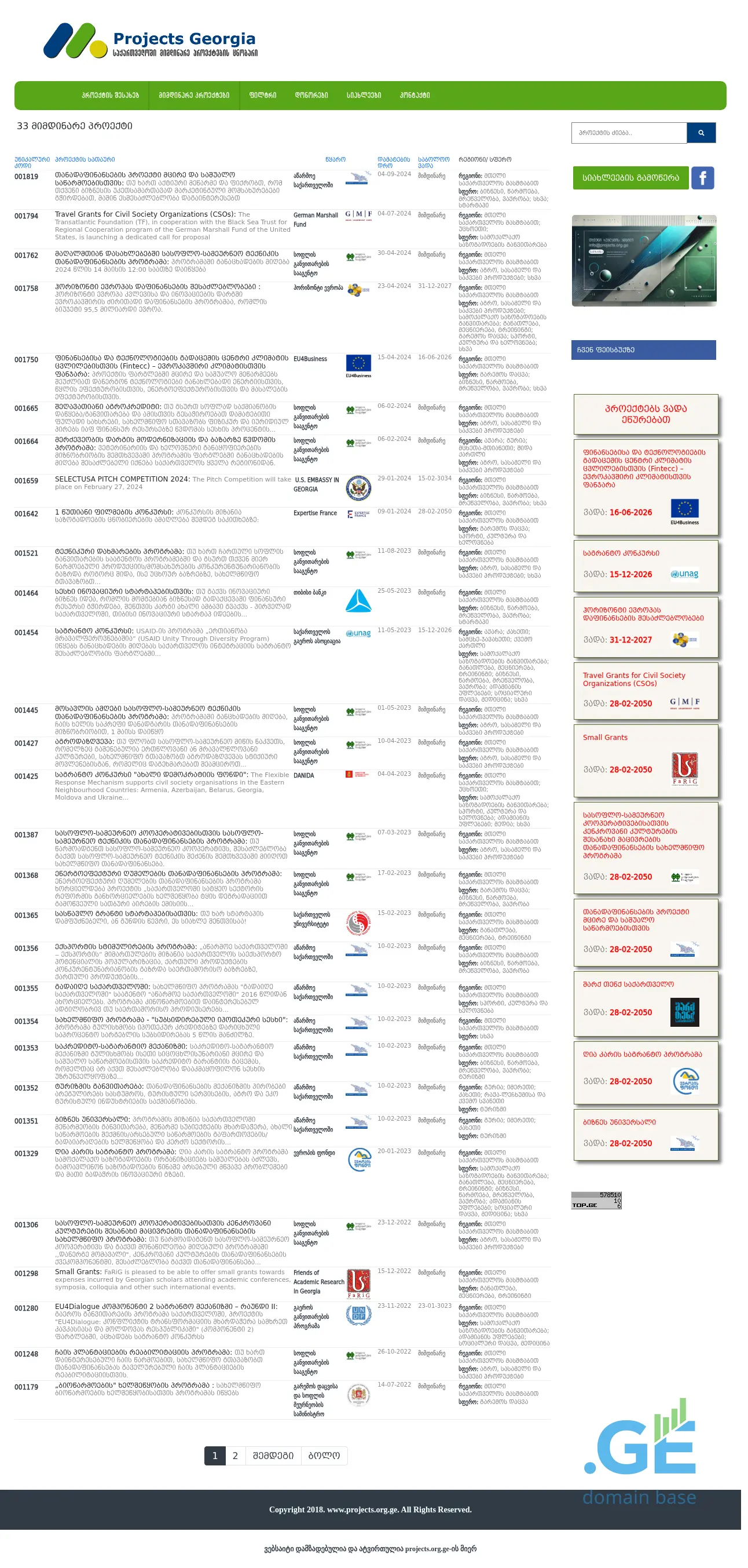 Screenshot of the site projects.org.ge