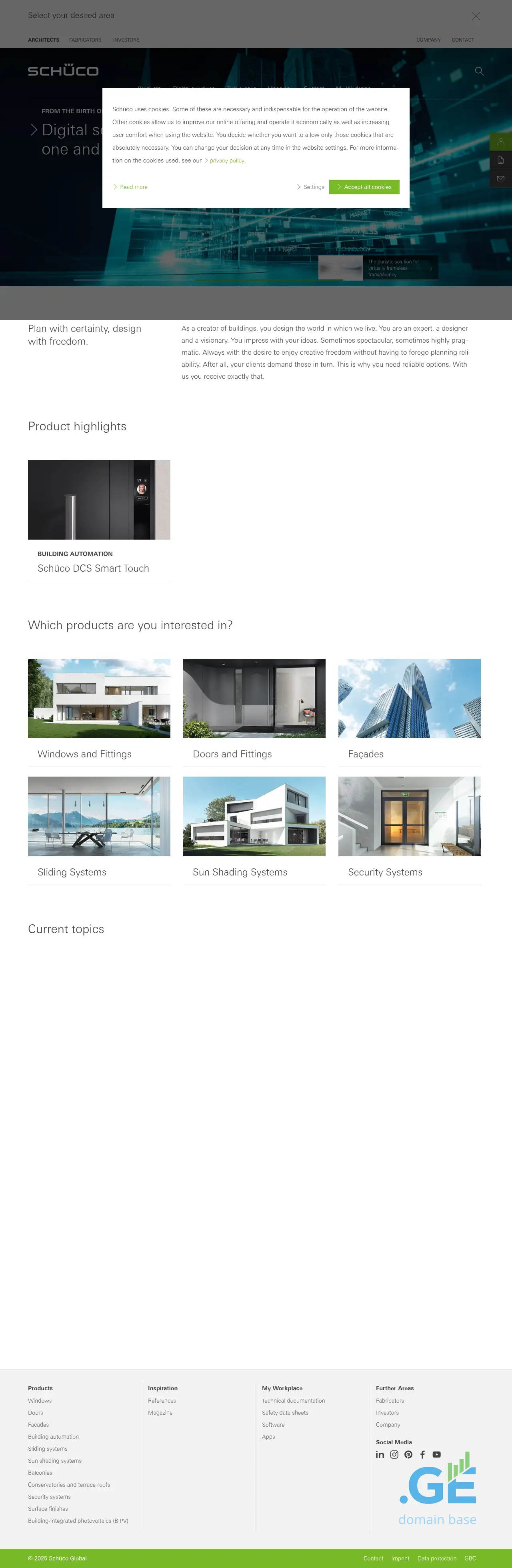 Screenshot of the site schueco.ge