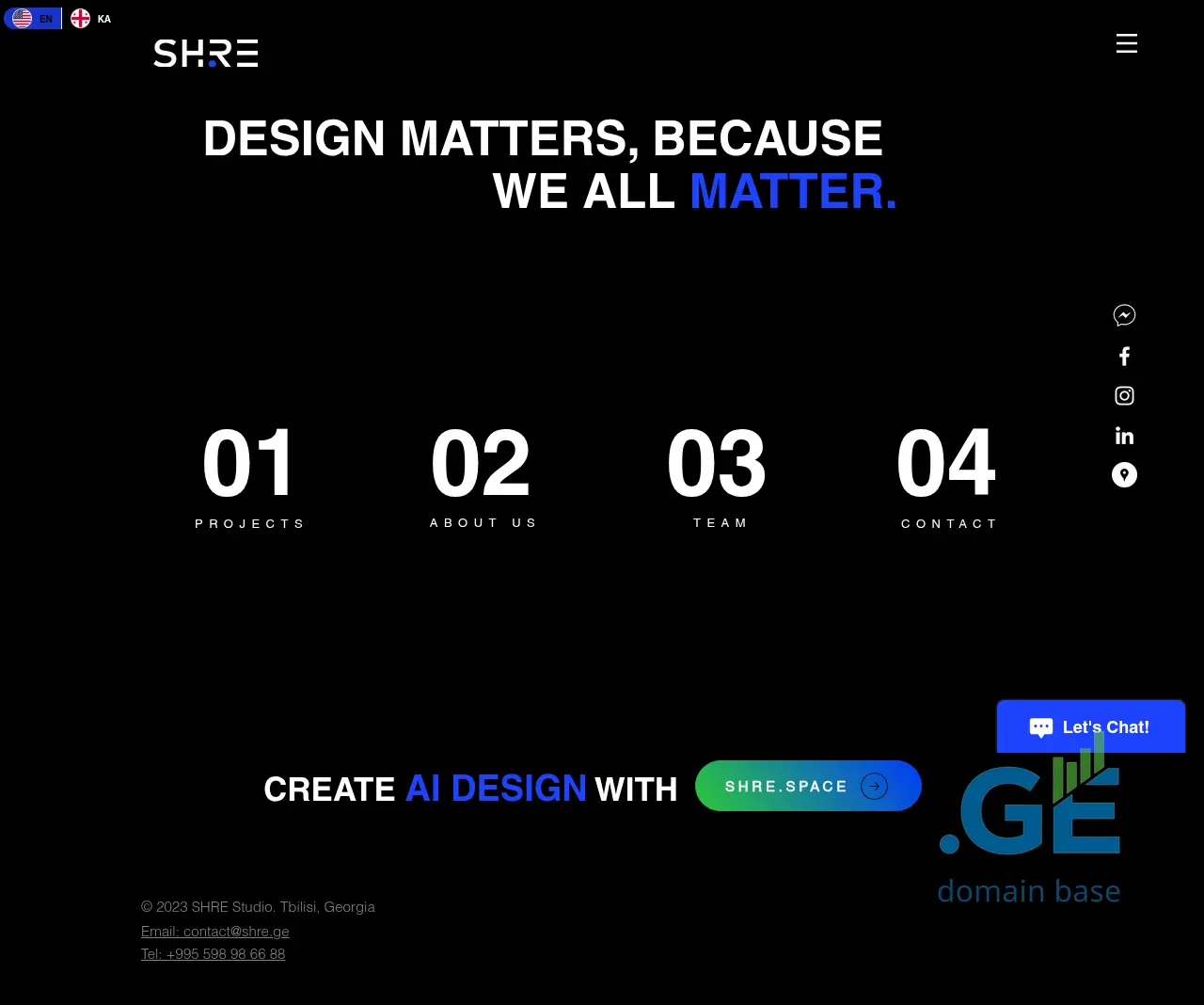 Screenshot of the site shre.ge