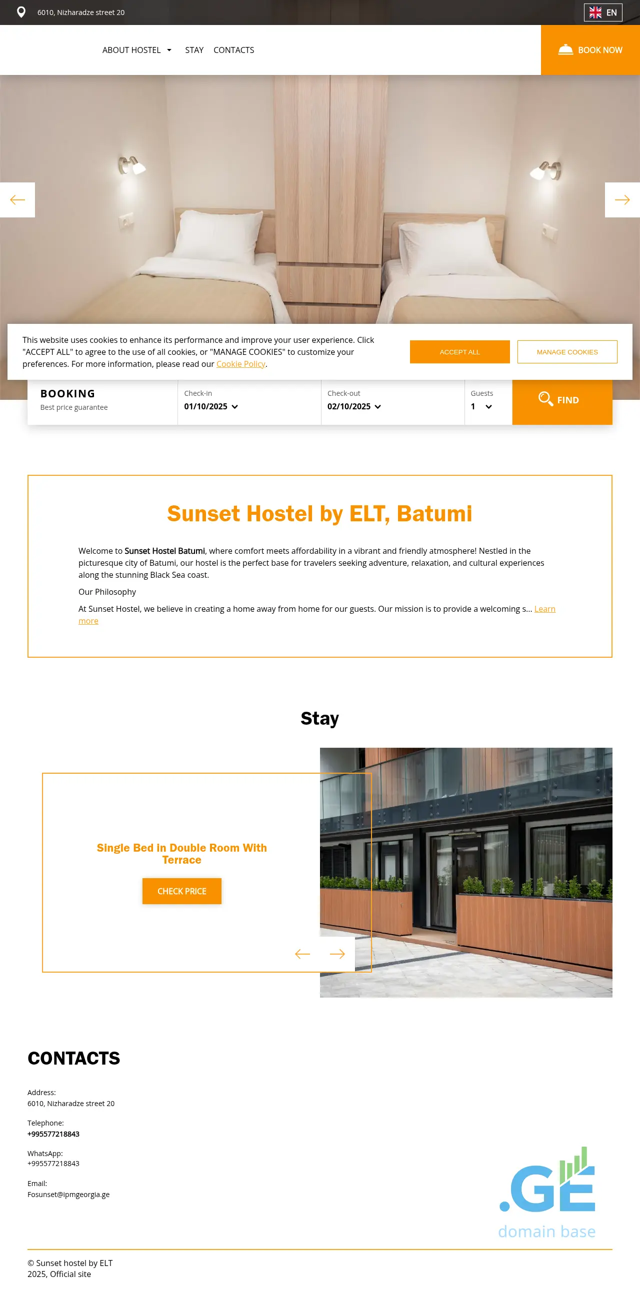Screenshot of the site sunsethostel.ge